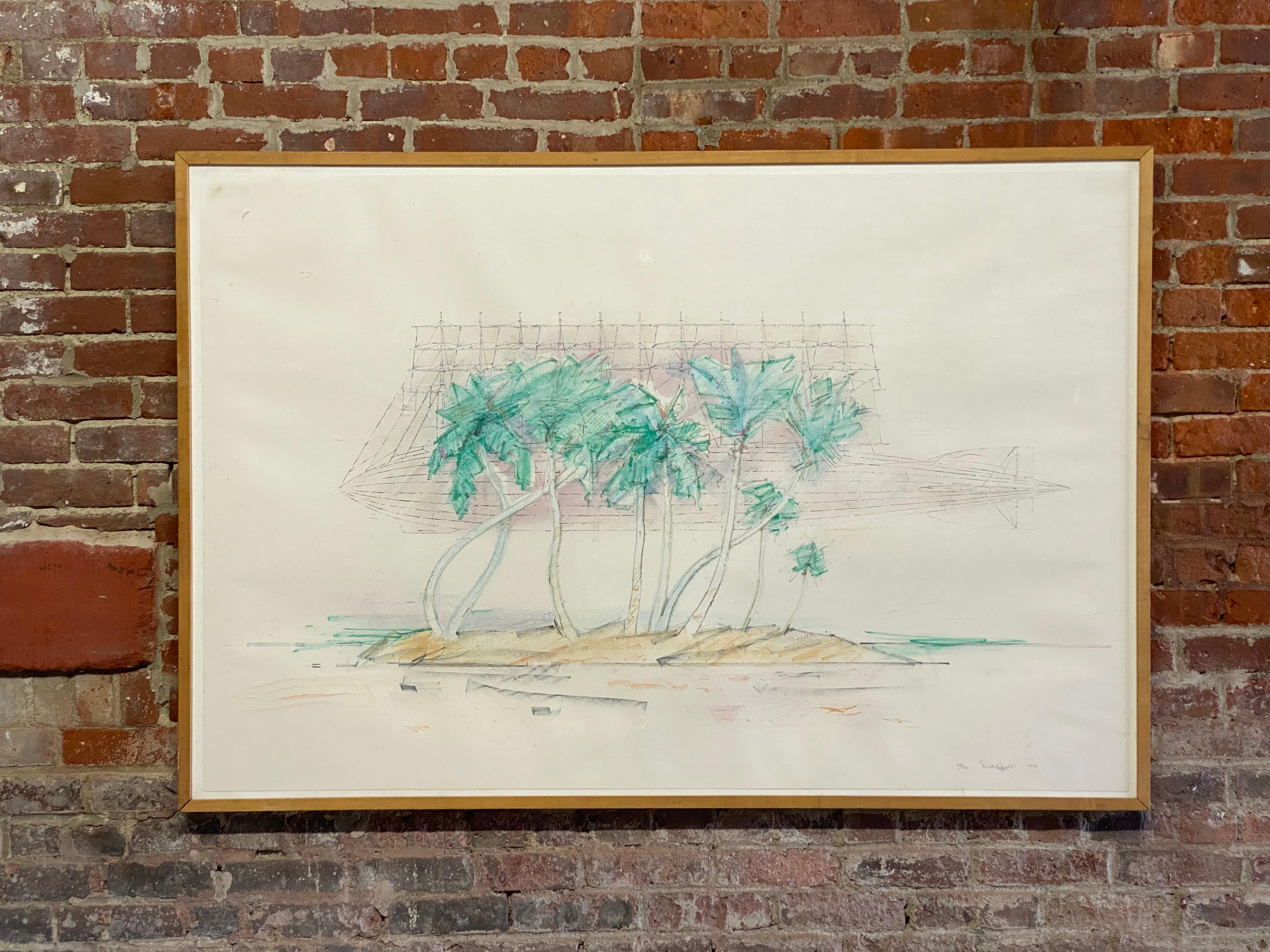 American William Crutchfield Zeppelin Island Lithograph, 1977