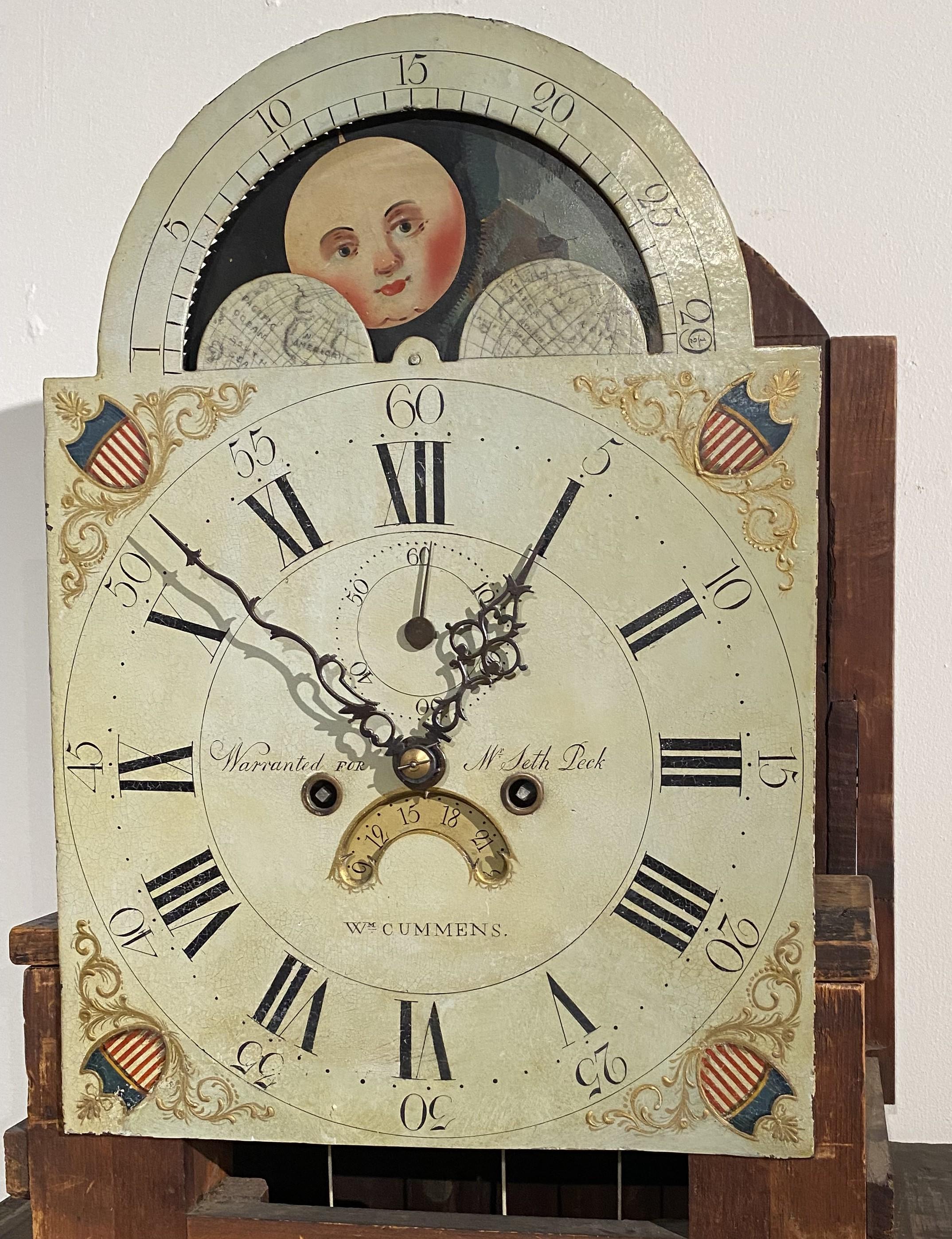 William Cummens Federal Mahogany Tall Clock with Moon Phase Dial circa 1820 For Sale 3
