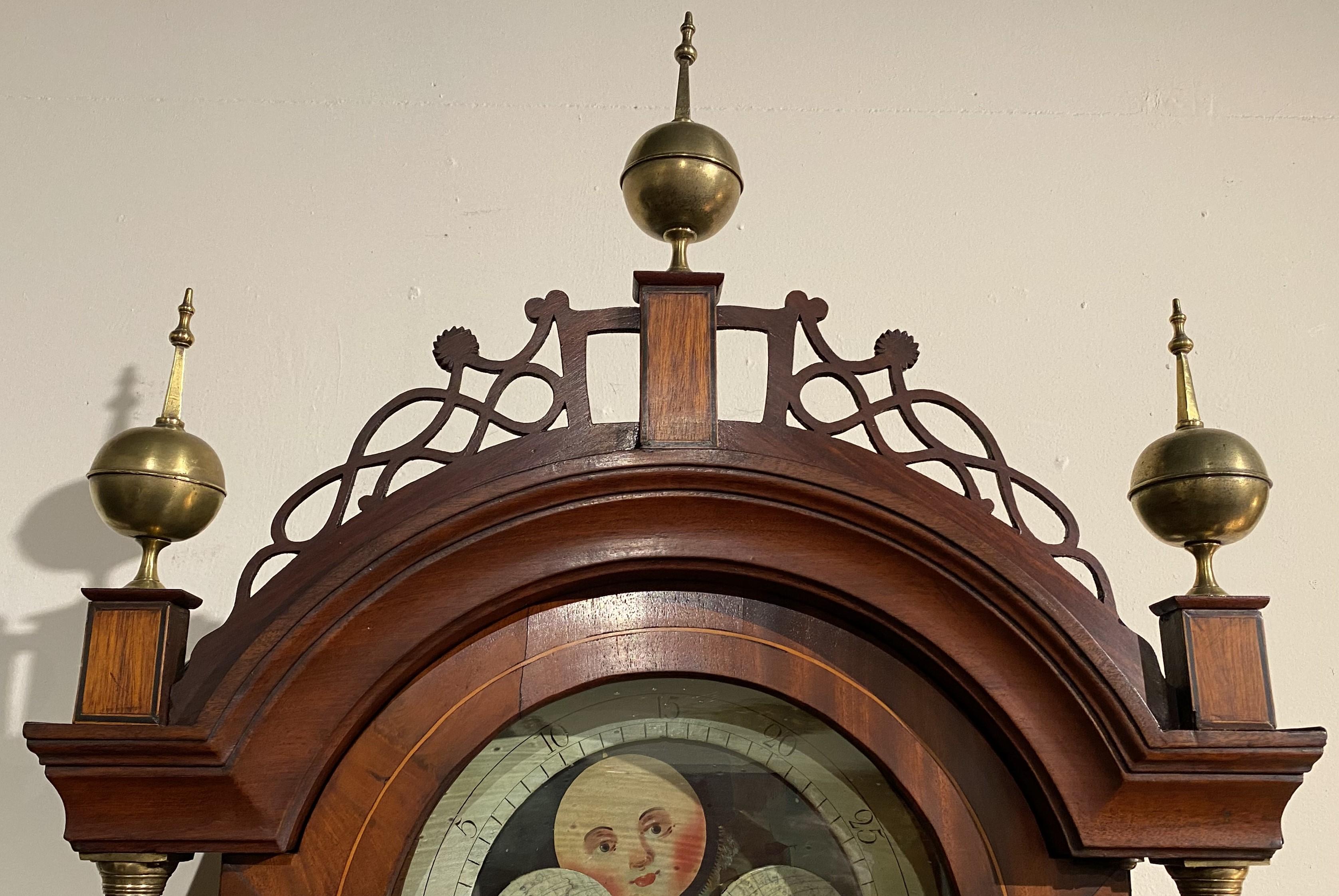 William Cummens Federal Mahogany Tall Clock with Moon Phase Dial circa 1820 In Good Condition For Sale In Milford, NH