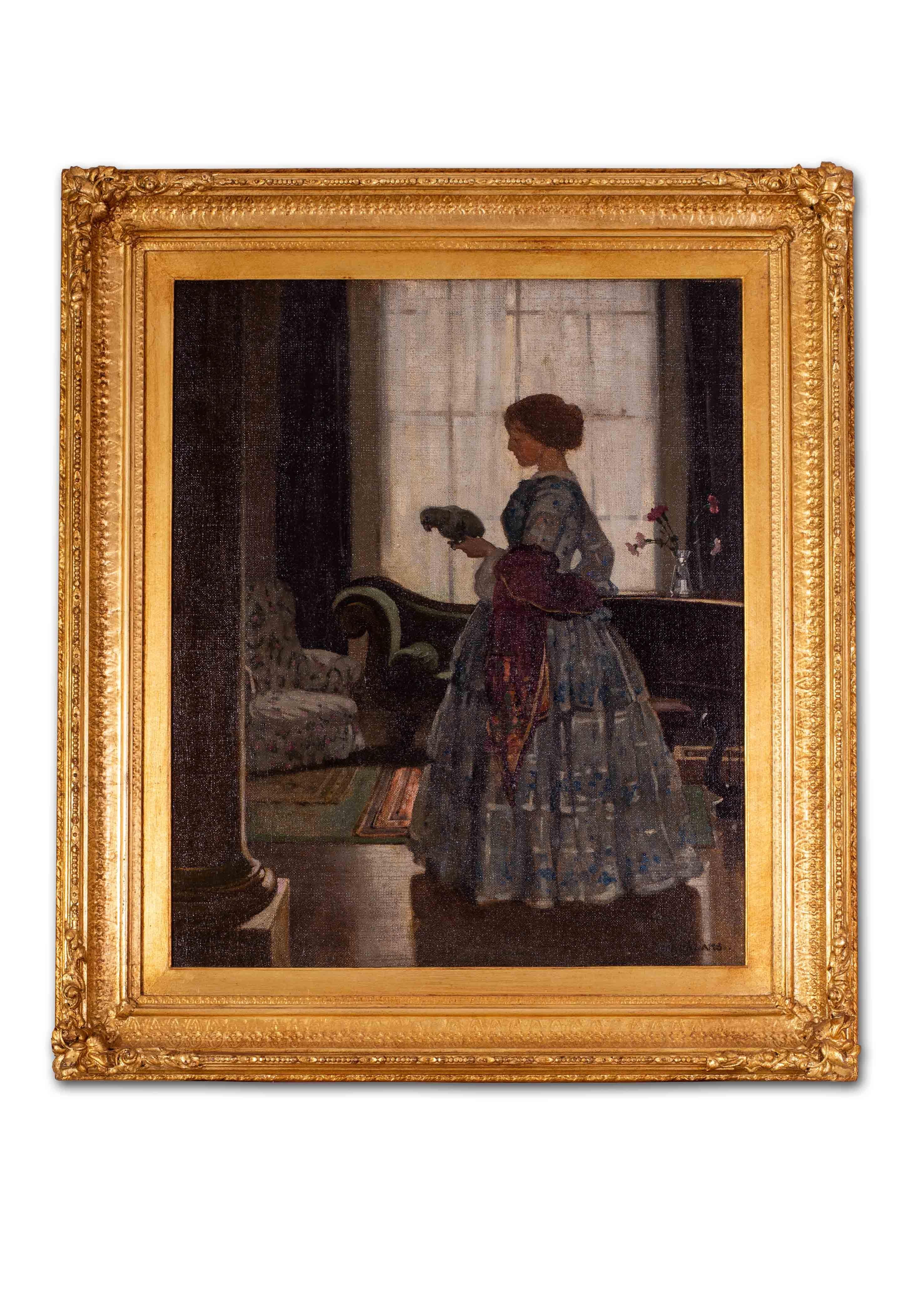 William Dacre Adams (British, 1864 – 1951)
A young lady holding a parrot in the piano room
Signed ‘W D ADAMS’ (lower right)
Oil on canvas
24 x 20 in. (61 x 51cm.)


Painter and lithographer of portraits and architectural subjects, born in Reading.