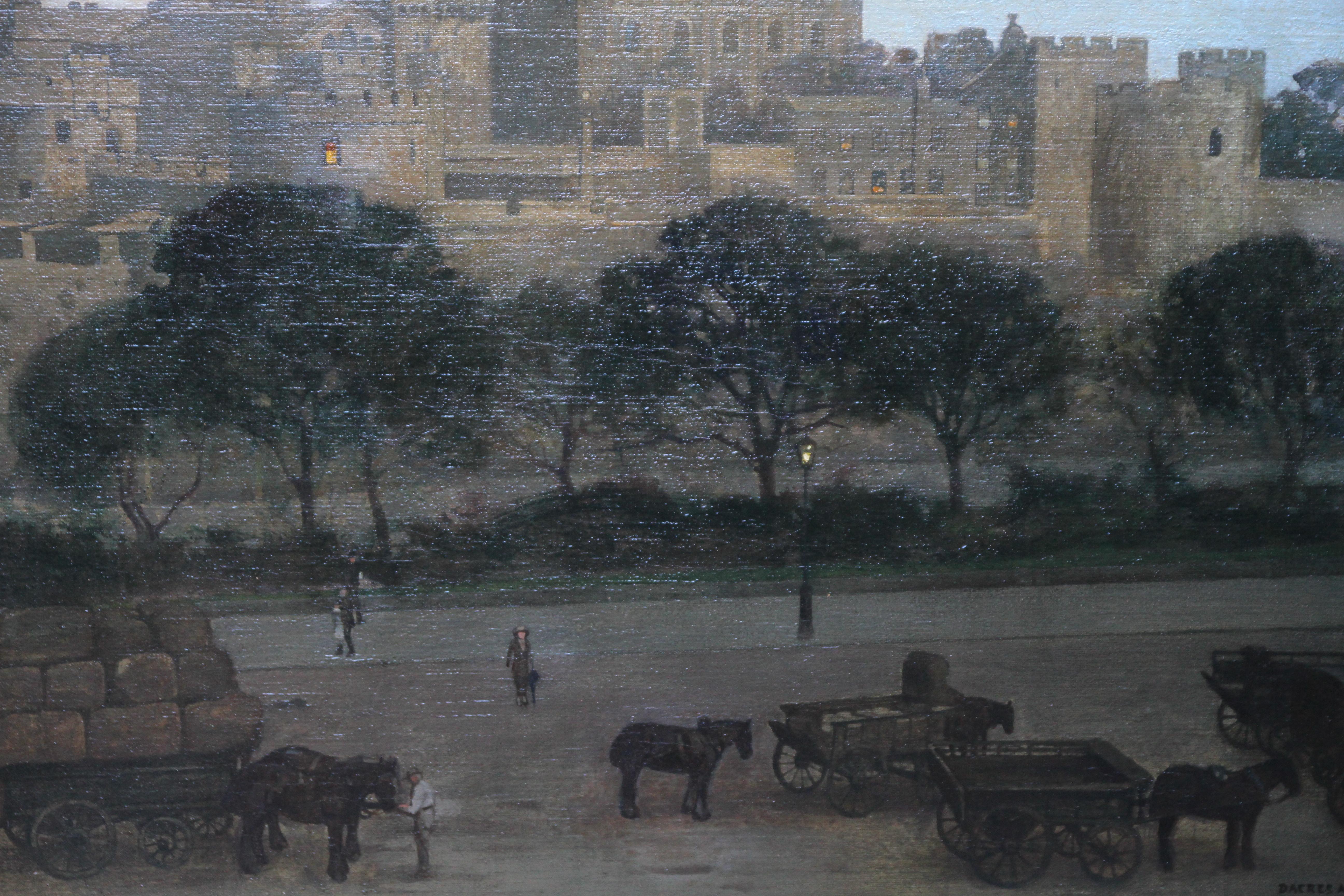 La Tour de Londres - Peinture à l'huile d'un paysage nocturne de la ville britannique des années 20 - Impressionnisme Painting par William Dacres Adams