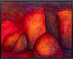 William Dale Panzer Taos Abstrakte Acrylmalerei in Scharlachrot, Orange, Violett