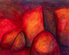 William Dale Panzer Taos Abstrakte Acrylmalerei in Scharlachrot, Orange, Violett