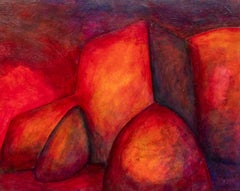 William Williams Panzer Taos Pittura acrilica astratta in scarlatto, arancione e viola