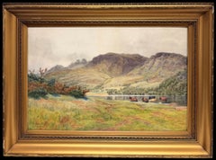 Scottish Highland Landscape with Cattle watering by Loch Watercolour Painting
