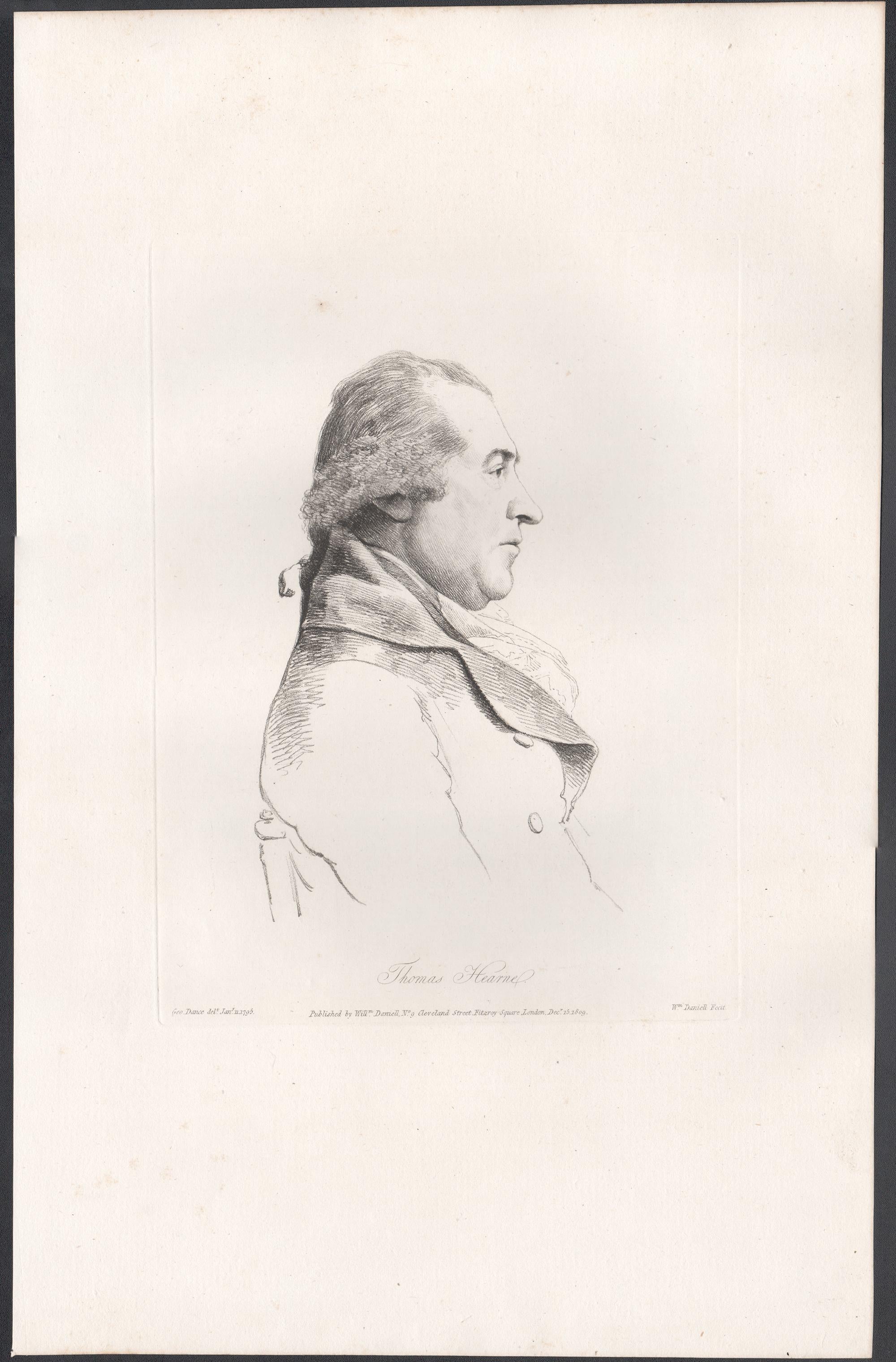 Thomas Hearne, artist, portrait, soft ground etching, 1809 - Print by William Daniell after George Dance