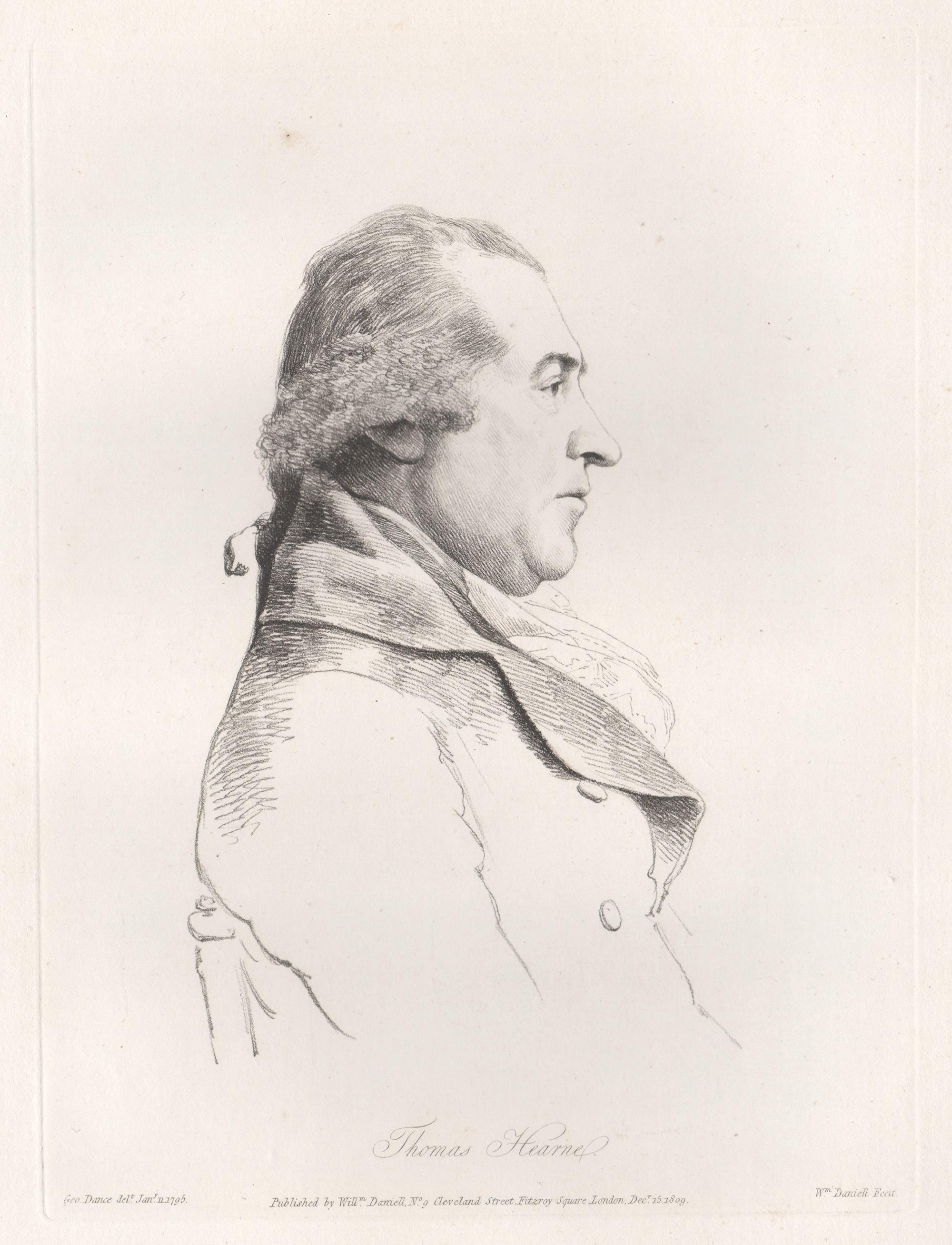 William Daniell after George Dance Portrait Print - Thomas Hearne, artist, portrait, soft ground etching, 1809