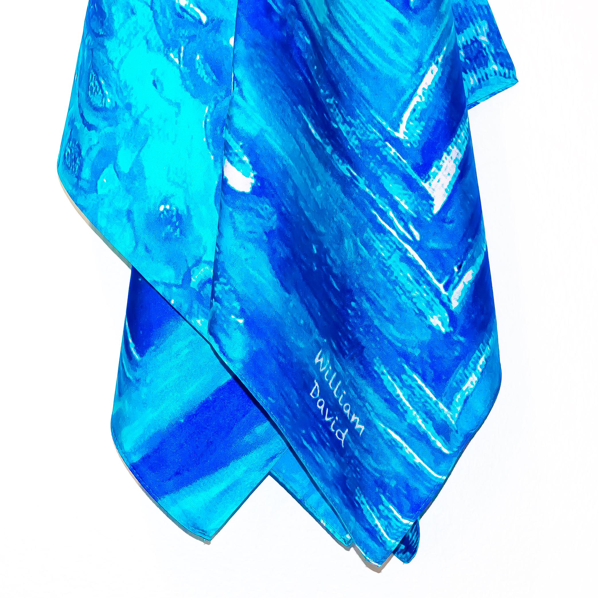 Women's or Men's William David Limited Edition Silk Scarf Blue For Sale