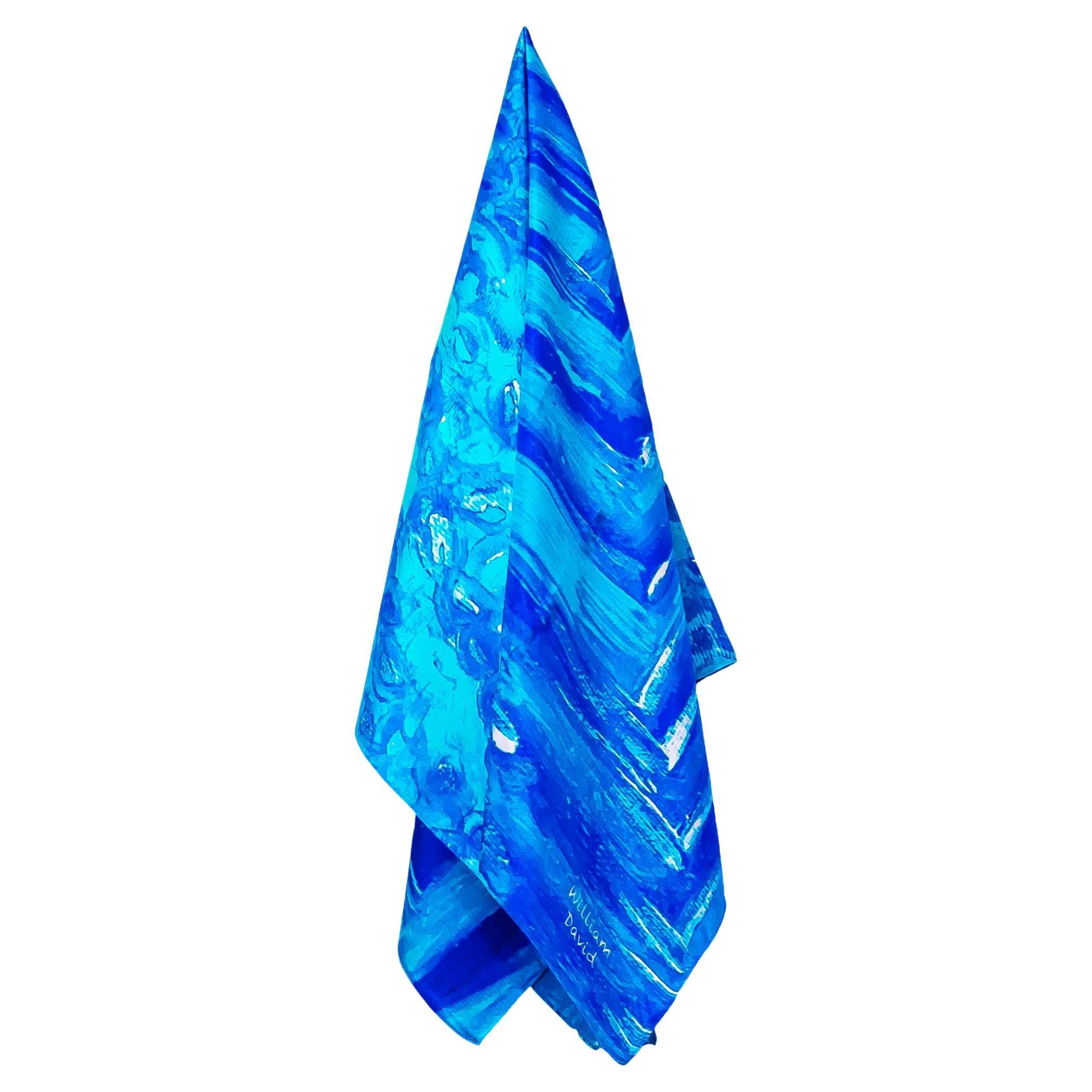 William David Limited Edition Silk Scarf Blue For Sale