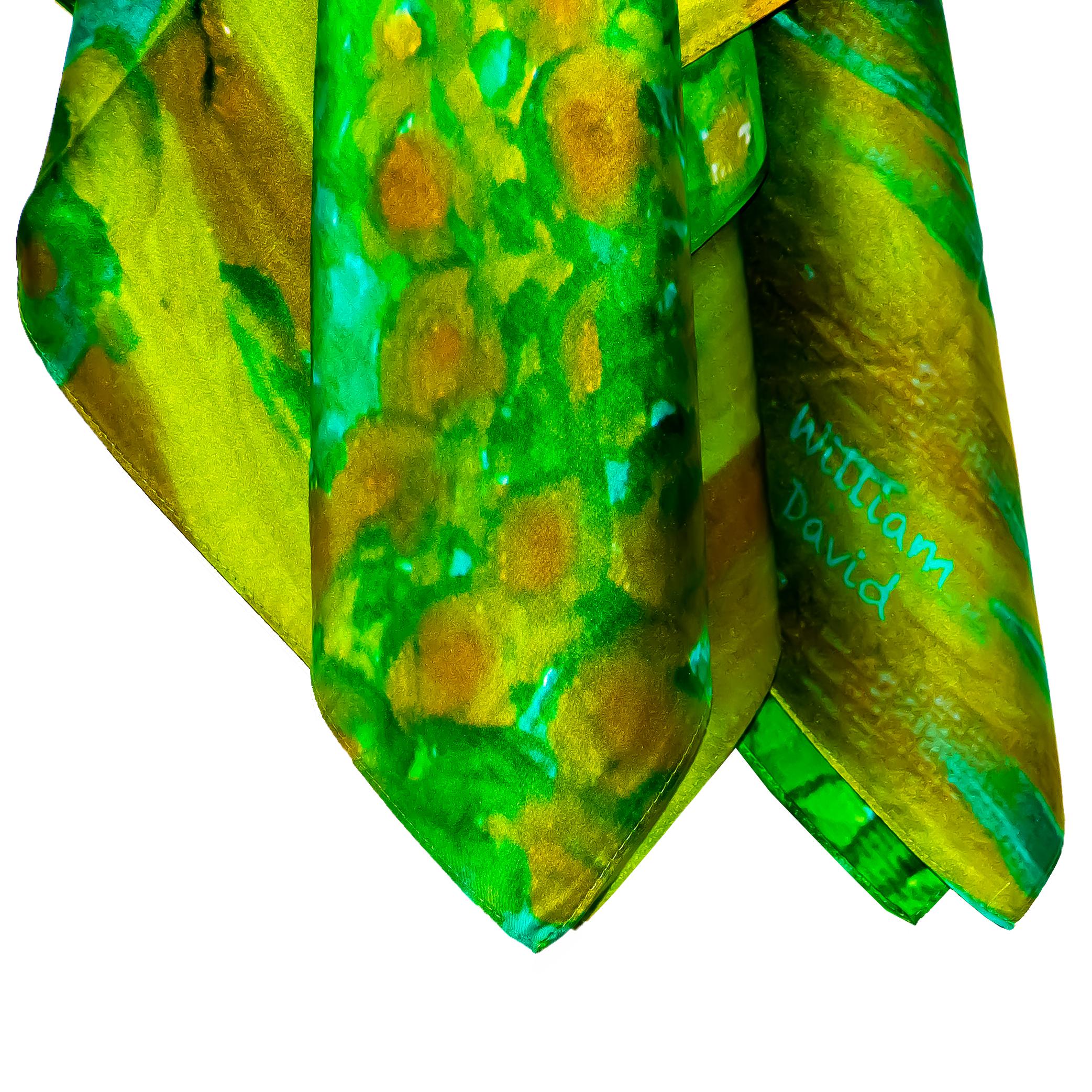 Pour les amateurs de mode artistique et créative, ce foulard en soie inspiré de la peinture à l'huile est l'élément essentiel de la garde-robe. De couleur variée et de motif unique, cet accessoire distinctif fait partie d'une collection de 100