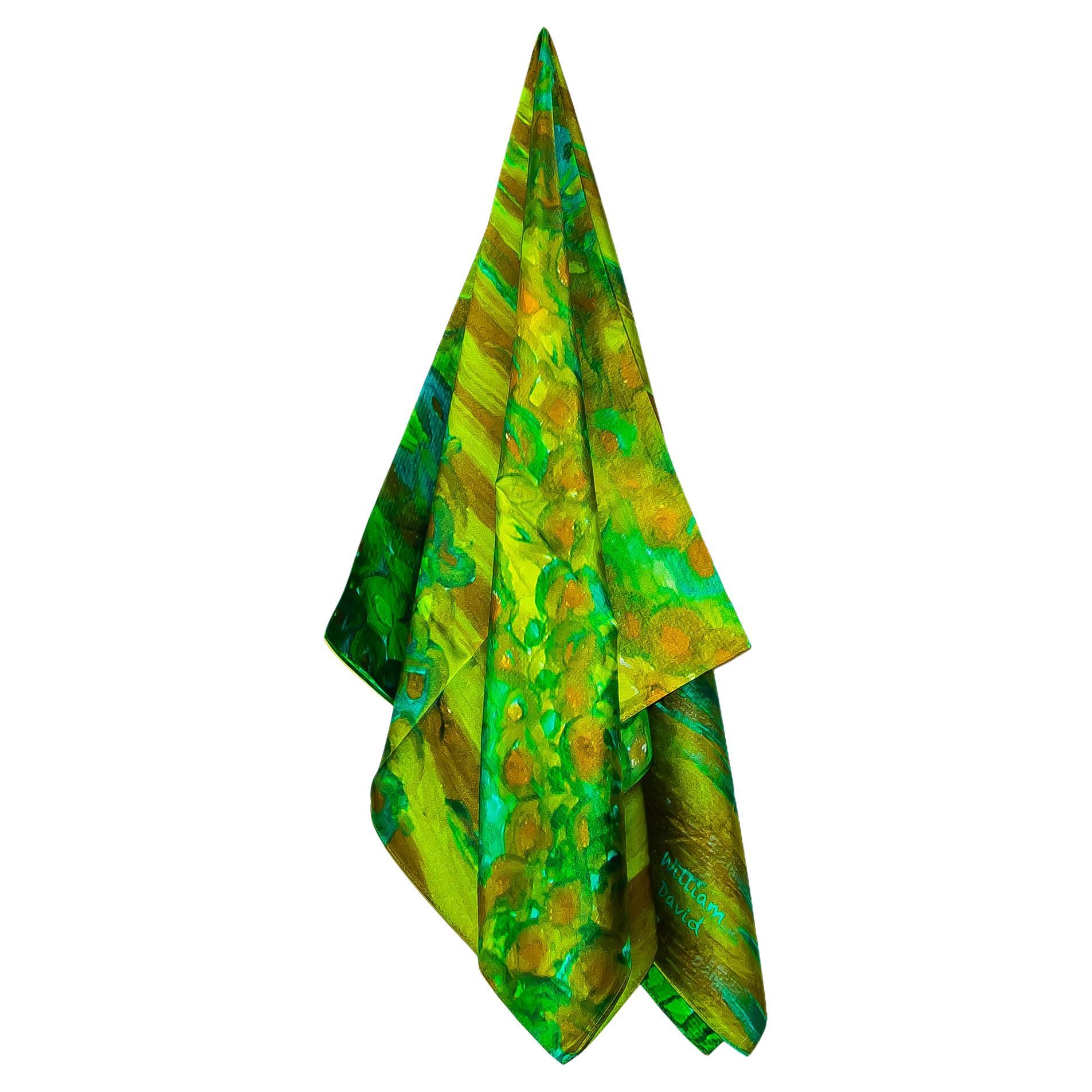 William David Limited Edition Silk Scarf Green For Sale