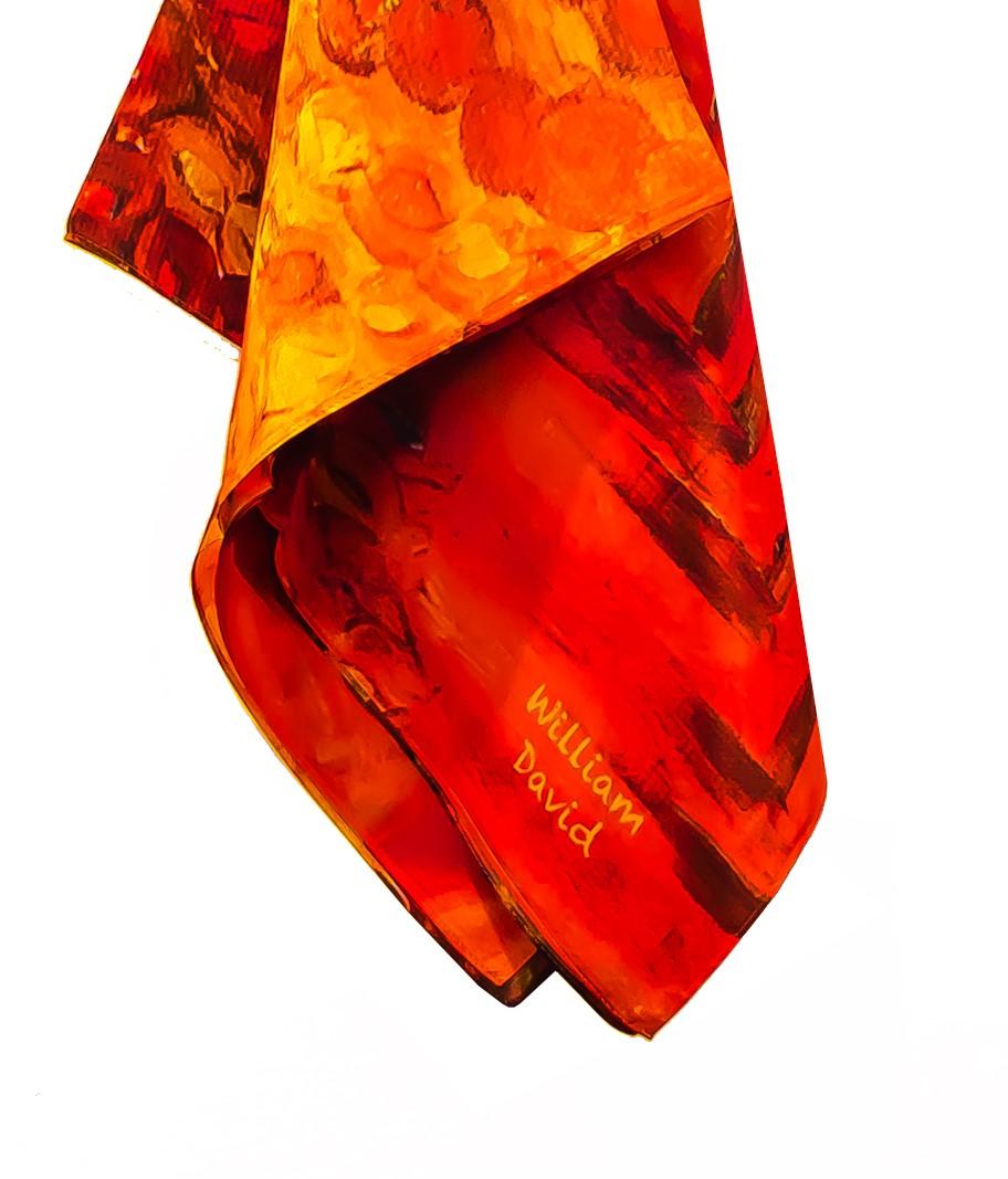 William David Limited Edition Silk Scarf Orange In New Condition For Sale In Carlsbad, CA