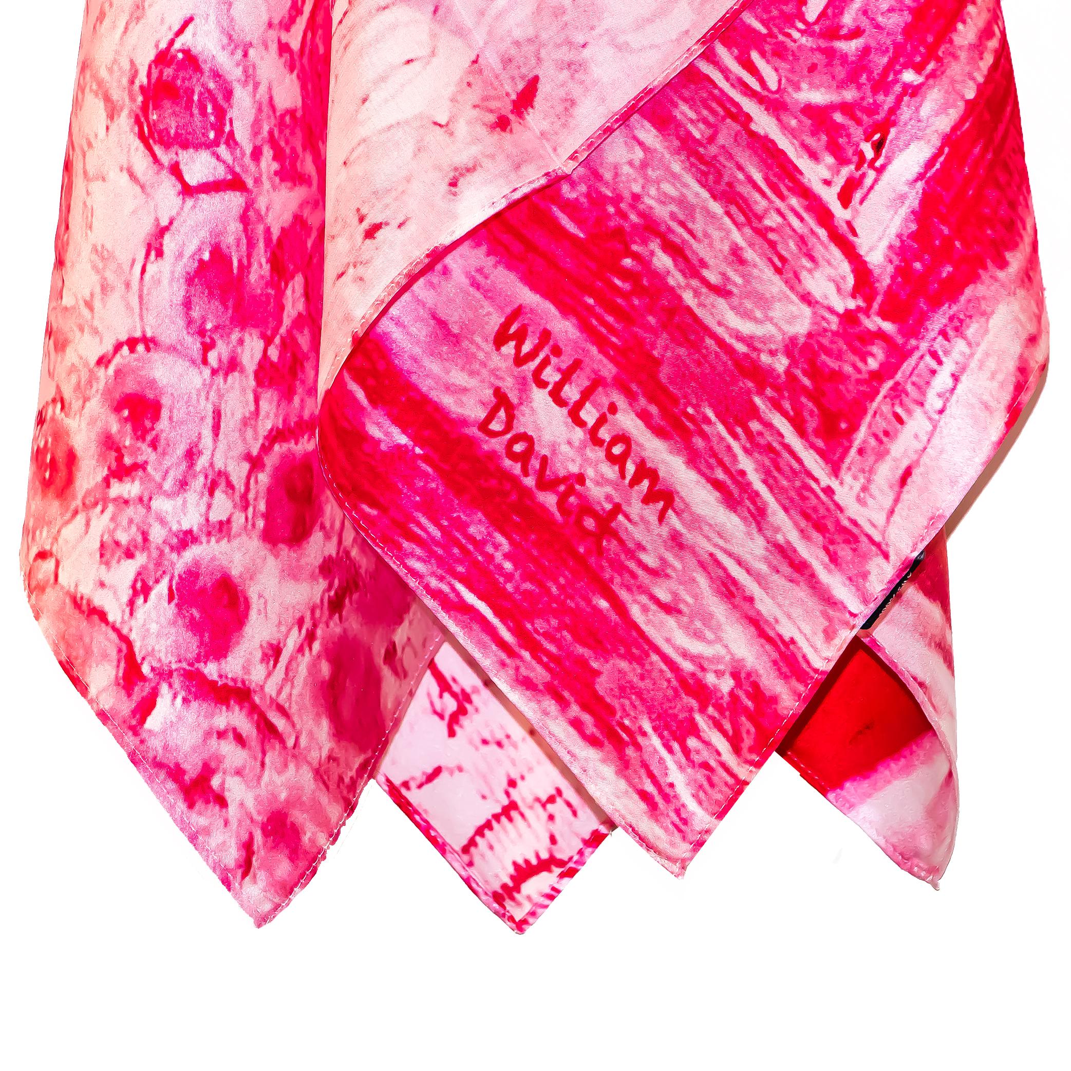 William David Limited Edition Silk Scarf Pink In New Condition For Sale In Carlsbad, CA