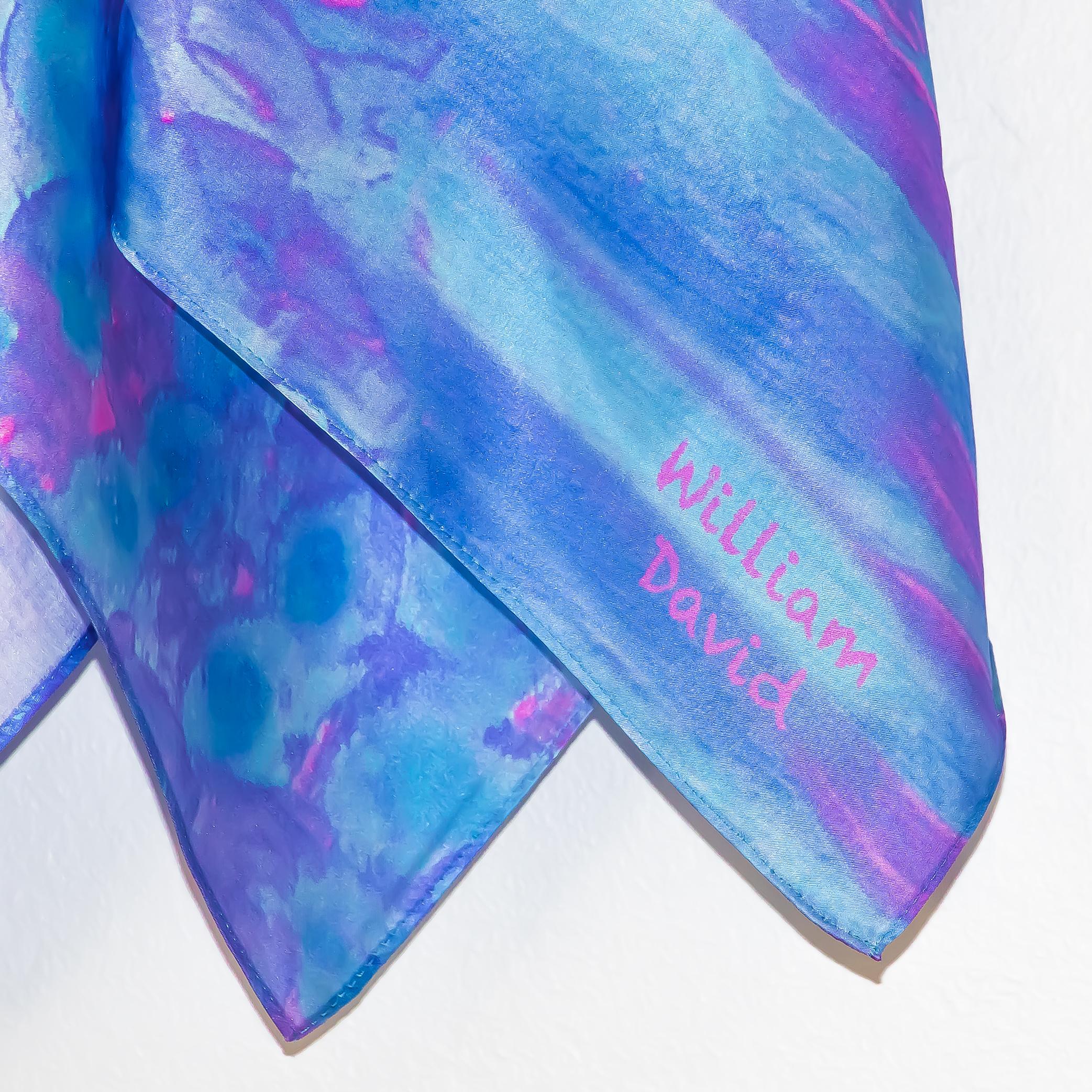 William David Limited Edition Silk Scarf Purple In New Condition For Sale In Carlsbad, CA