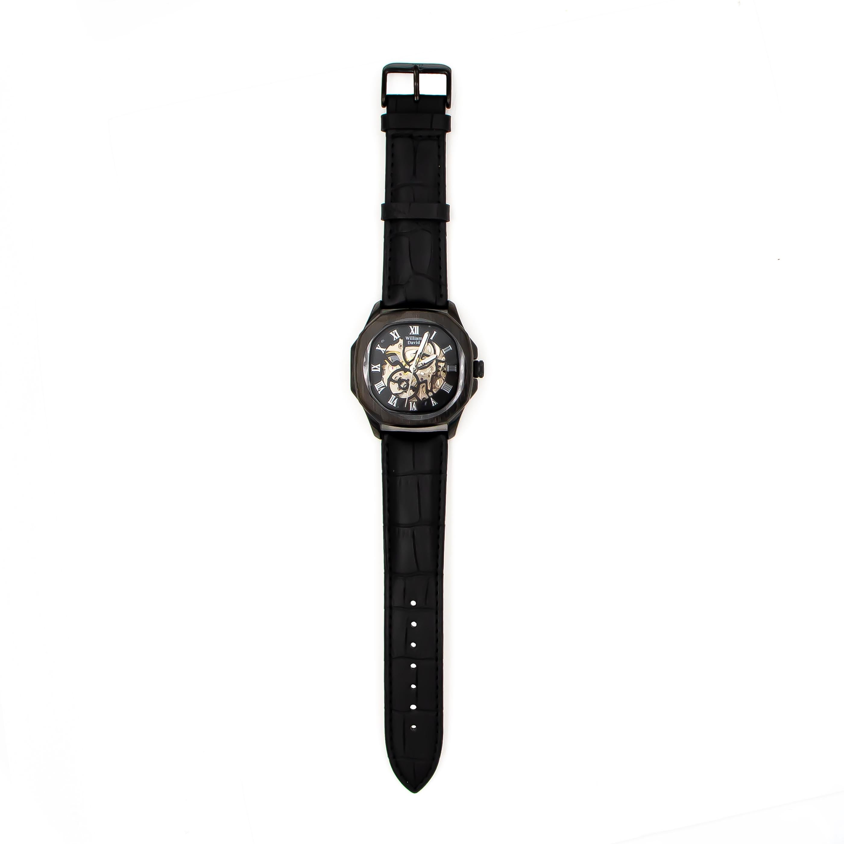 Schwarze William David-Uhr aus Edelstahl mit Alloy und Edelstahl 42mm Herren im Angebot