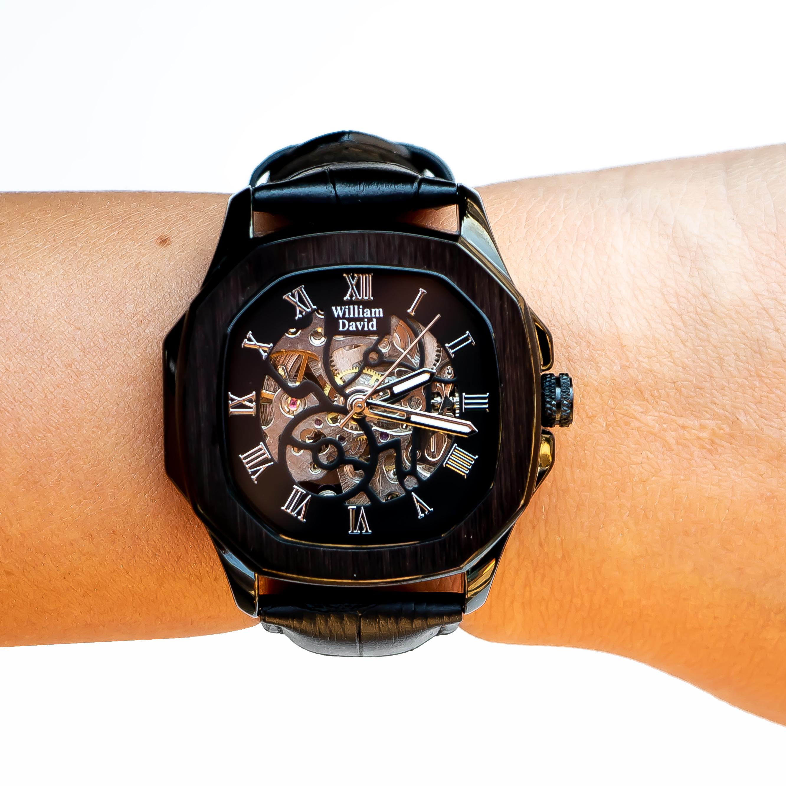 Schwarze William David-Uhr aus Edelstahl mit Alloy und Edelstahl 42mm im Angebot 2