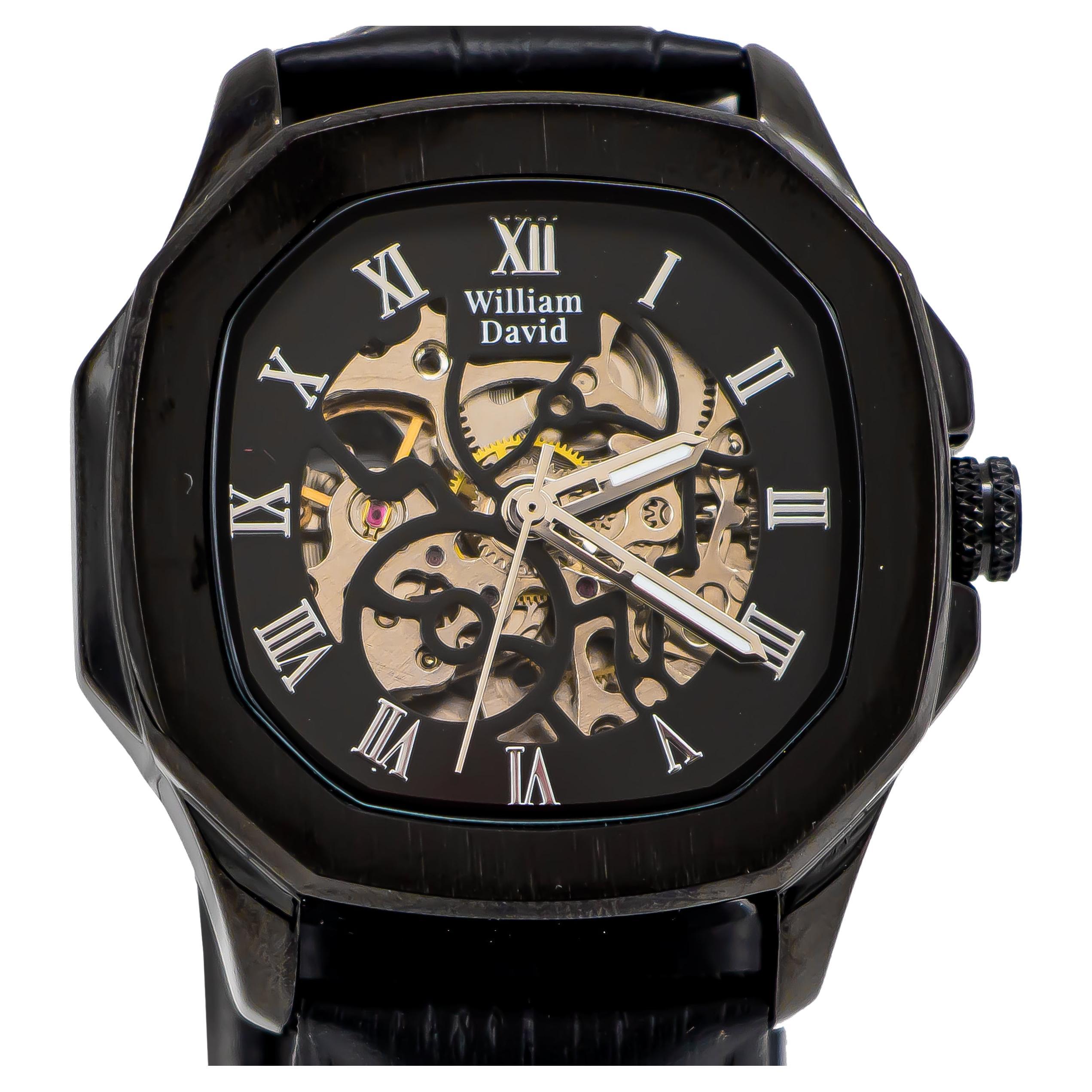 William David Watch Black Color Alloy & Stainless Steel 42mm For Sale