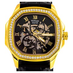 William David Watch Lab Diamonds Yellow Gold Color Alloy & Stainless Steel 42mm