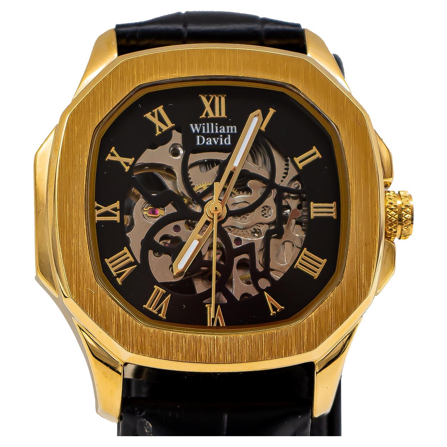 William David Watch Yellow Gold Color Alloy & Stainless Steel 42mm For Sale