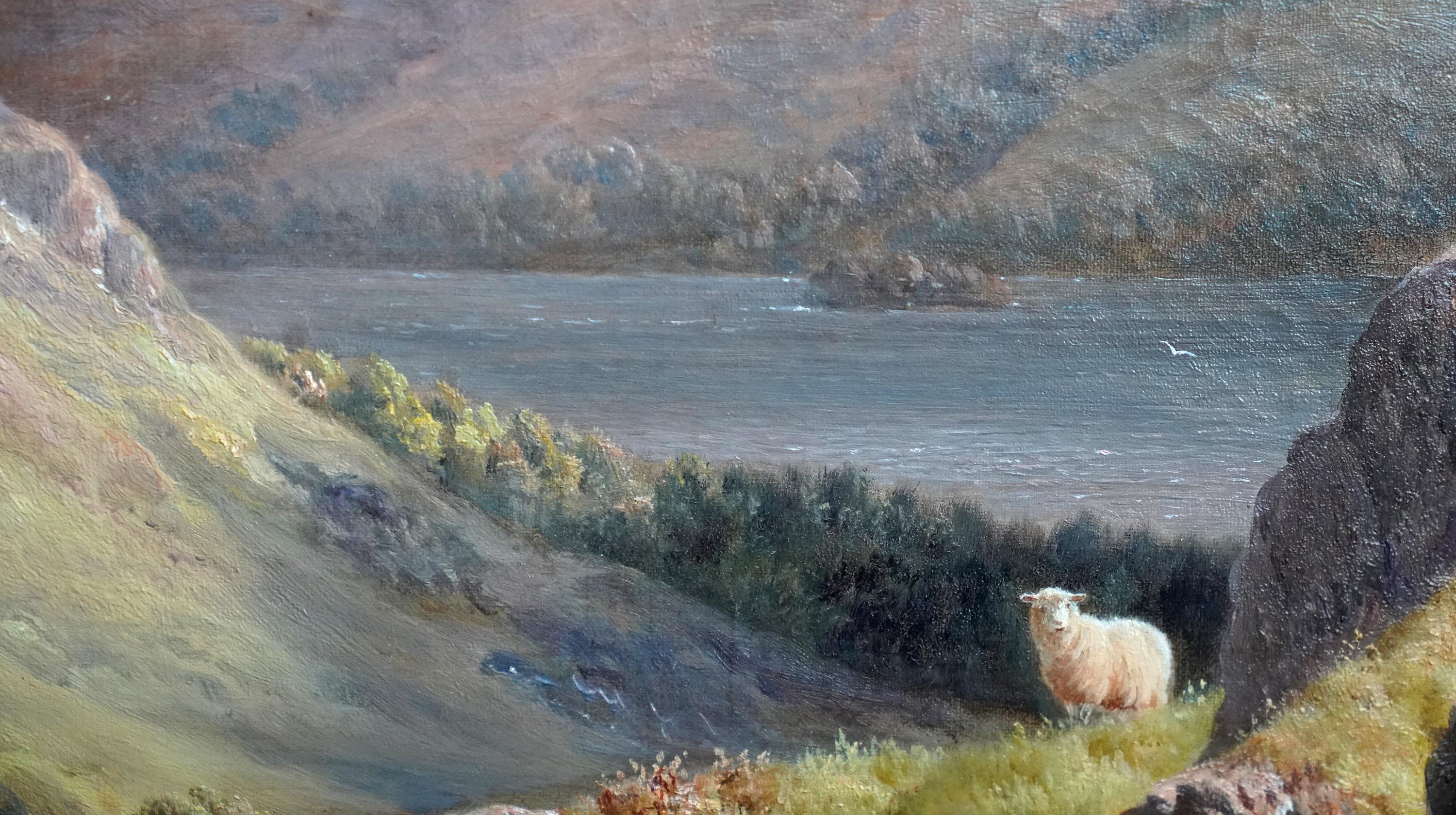 Derwent Water Lake District Landscape - British Victorian art oil painting For Sale 2