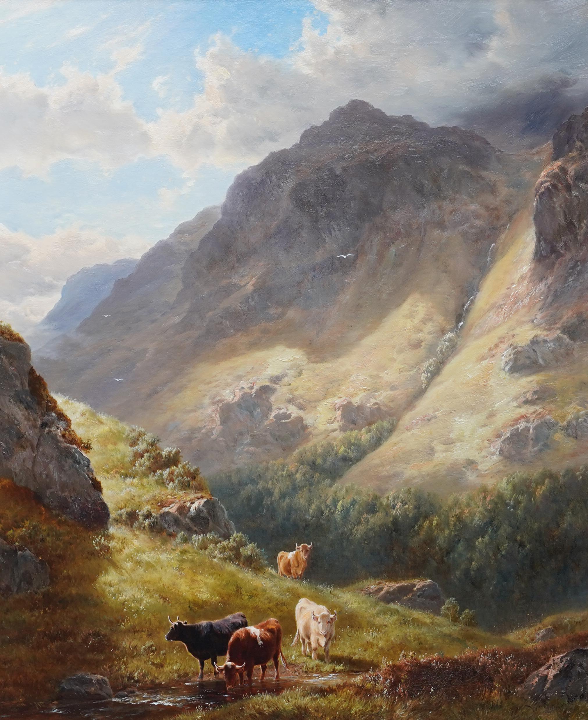 Paysage de Gate Crag Borrowdale - Peinture à l'huile britannique du 19e siècle du Lake District - Victorien Painting par William Davies