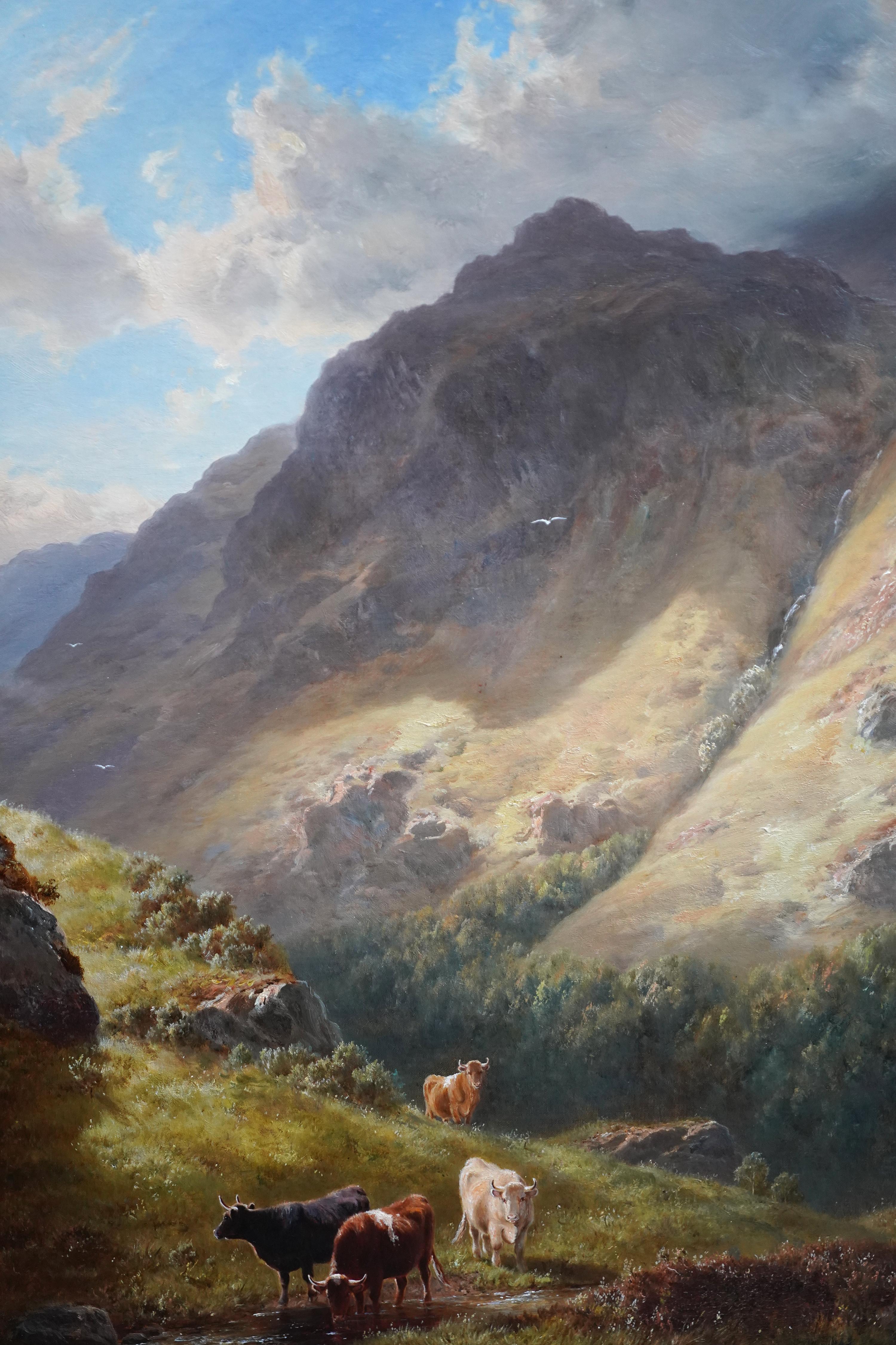 Paysage de Gate Crag Borrowdale - Peinture à l'huile britannique du 19e siècle du Lake District en vente 1