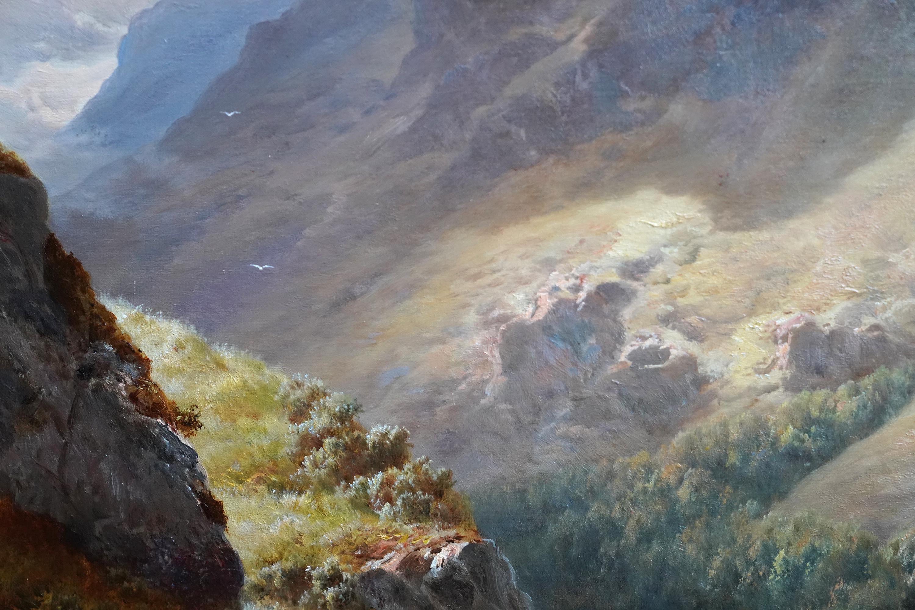 Paysage de Gate Crag Borrowdale - Peinture à l'huile britannique du 19e siècle du Lake District en vente 5