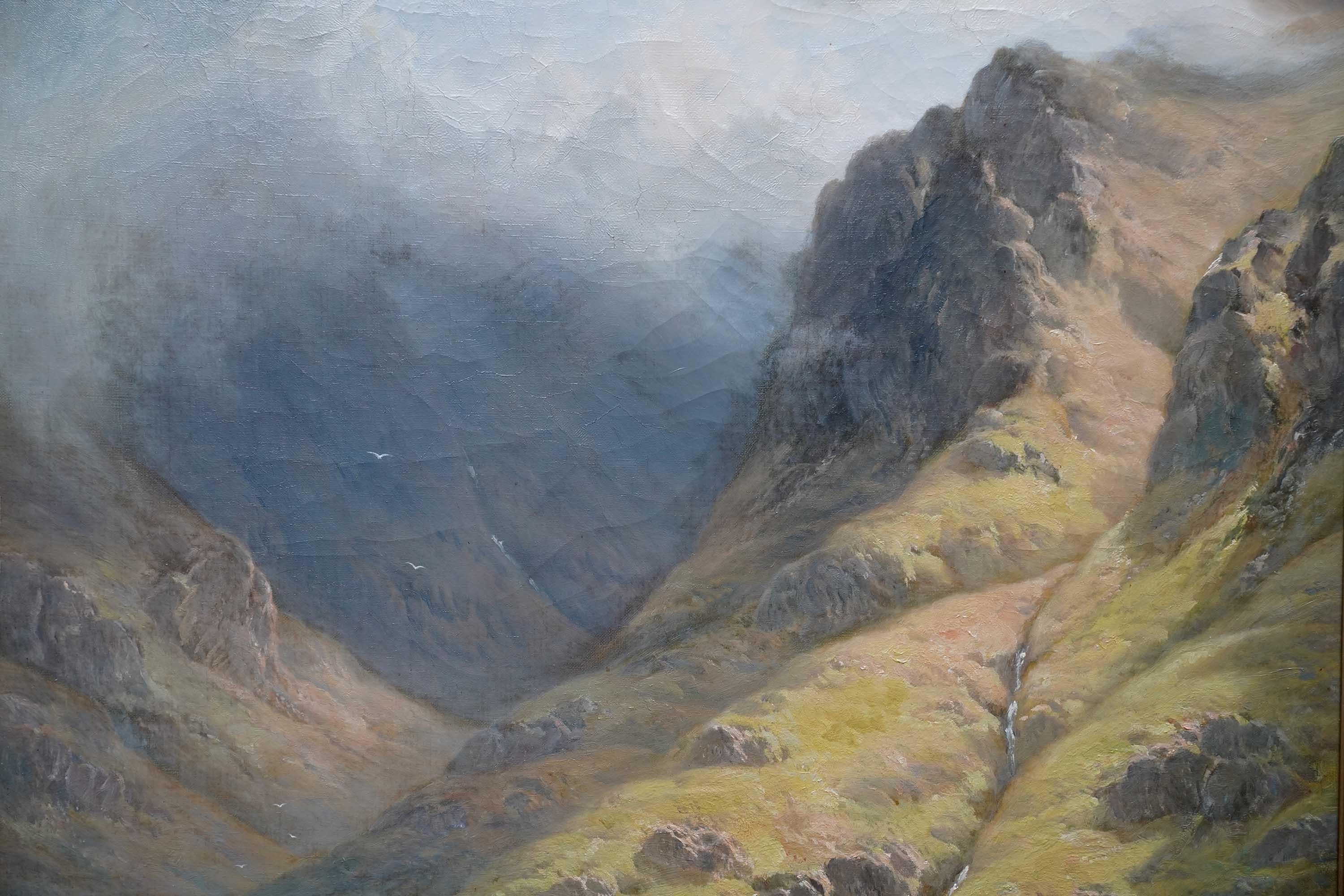 Ovejas en paisaje Loch Restil Glen Croe 1895 - Óleo victoriano británico en venta 5