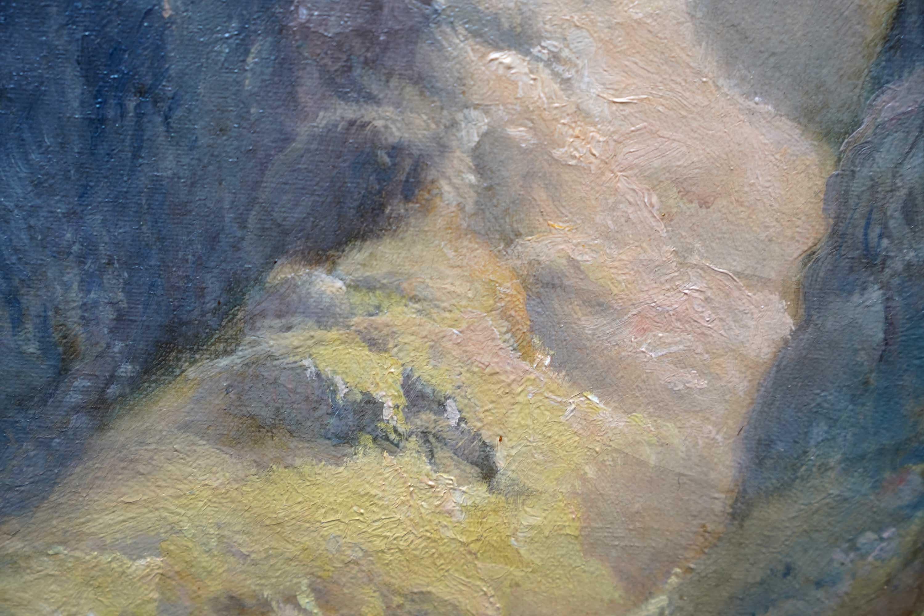 Ovejas en paisaje Loch Restil Glen Croe 1895 - Óleo victoriano británico en venta 1