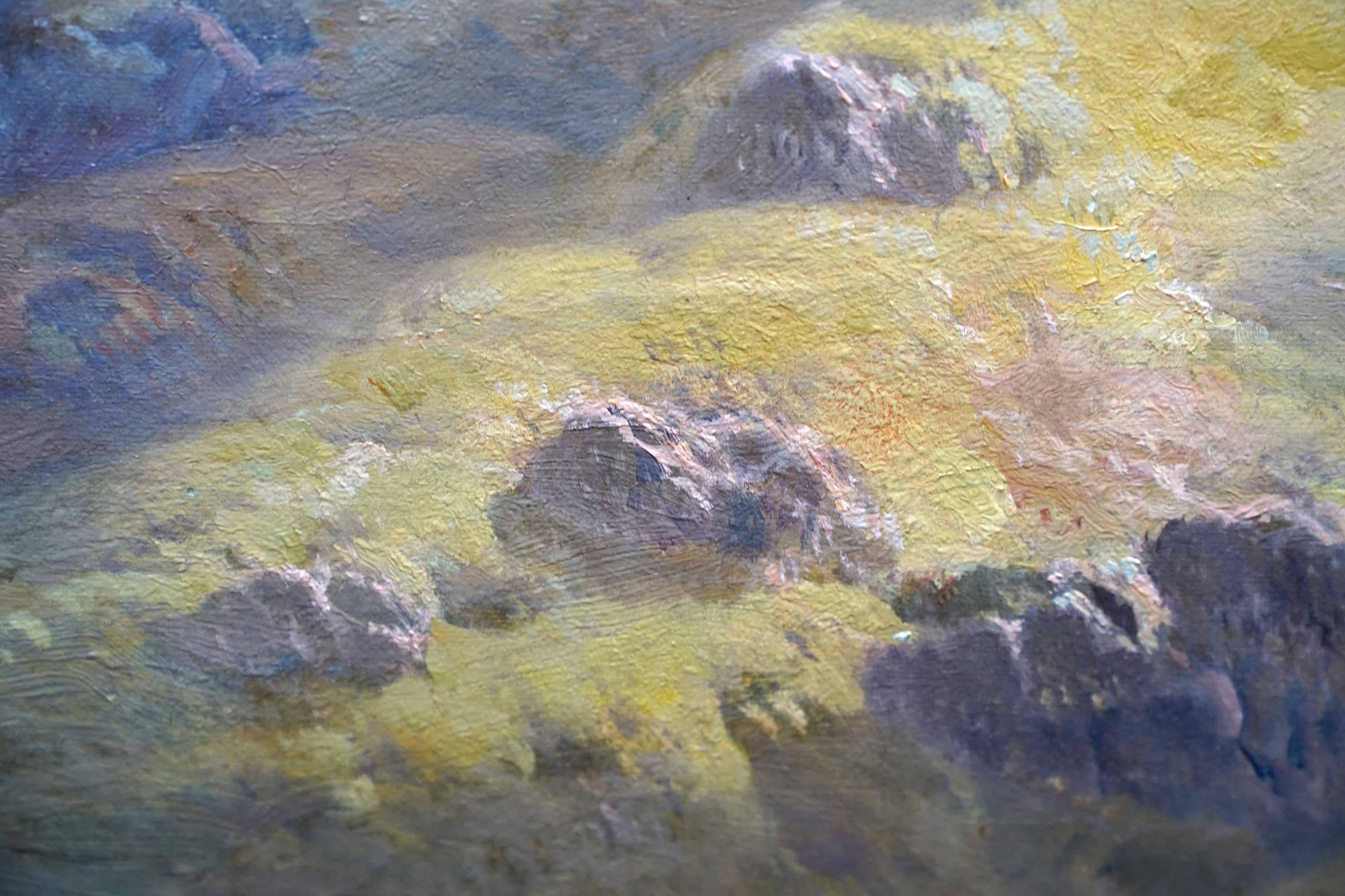 Ovejas en paisaje Loch Restil Glen Croe 1895 - Óleo victoriano británico en venta 2