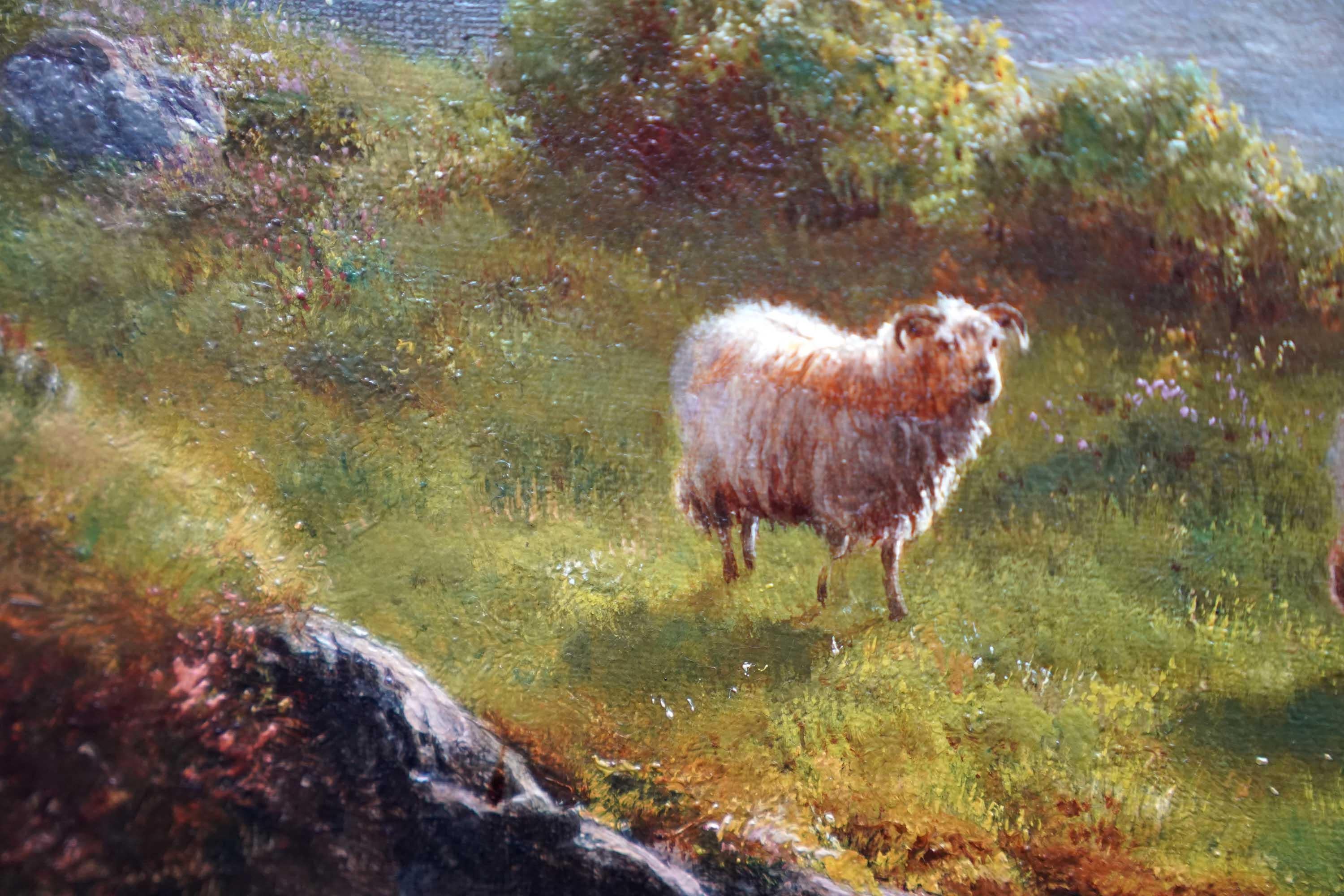 Ovejas en paisaje Loch Restil Glen Croe 1895 - Óleo victoriano británico en venta 4