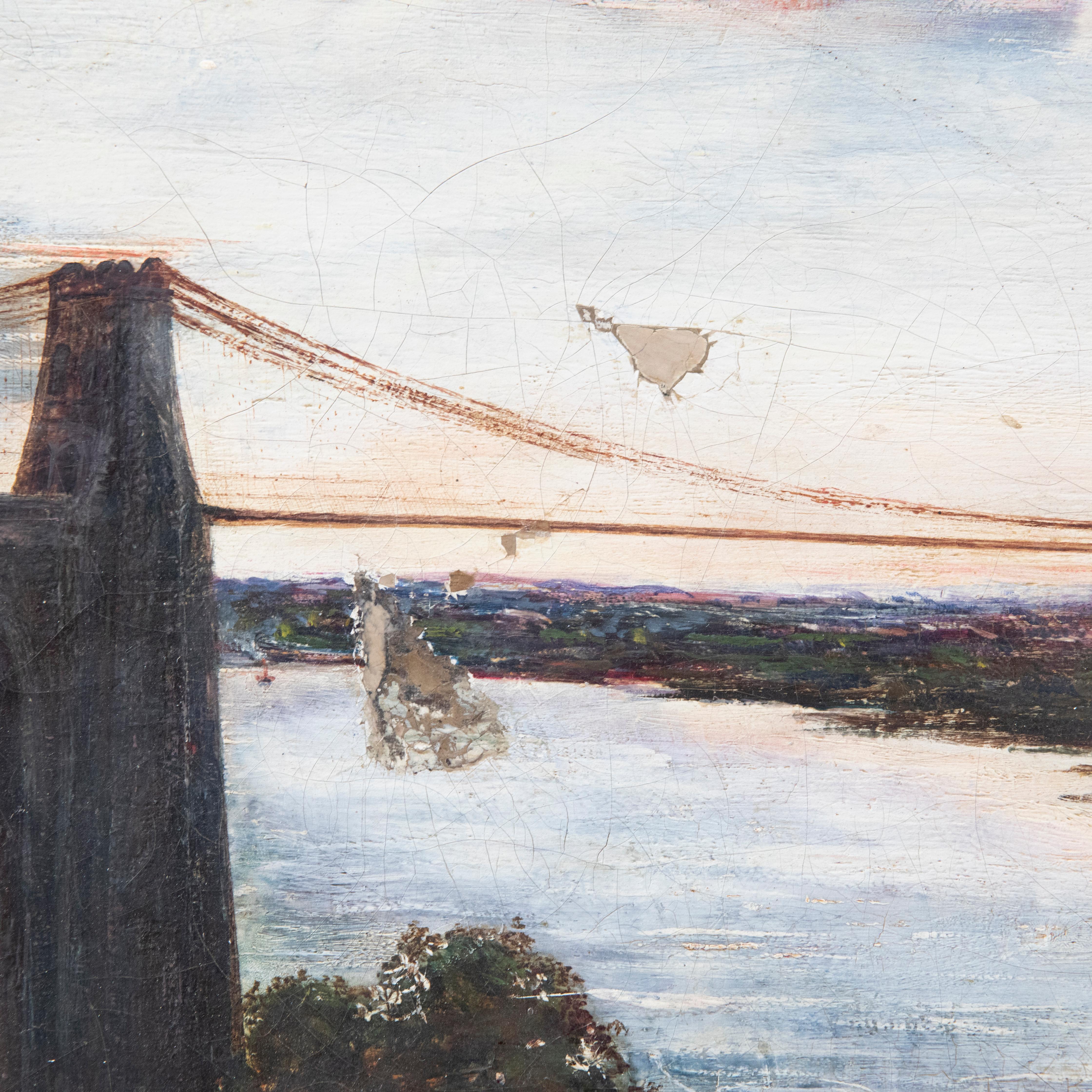 William Davies (1826-1901) - For Restoration 1868 Oil, Menai Bridge For Sale 3