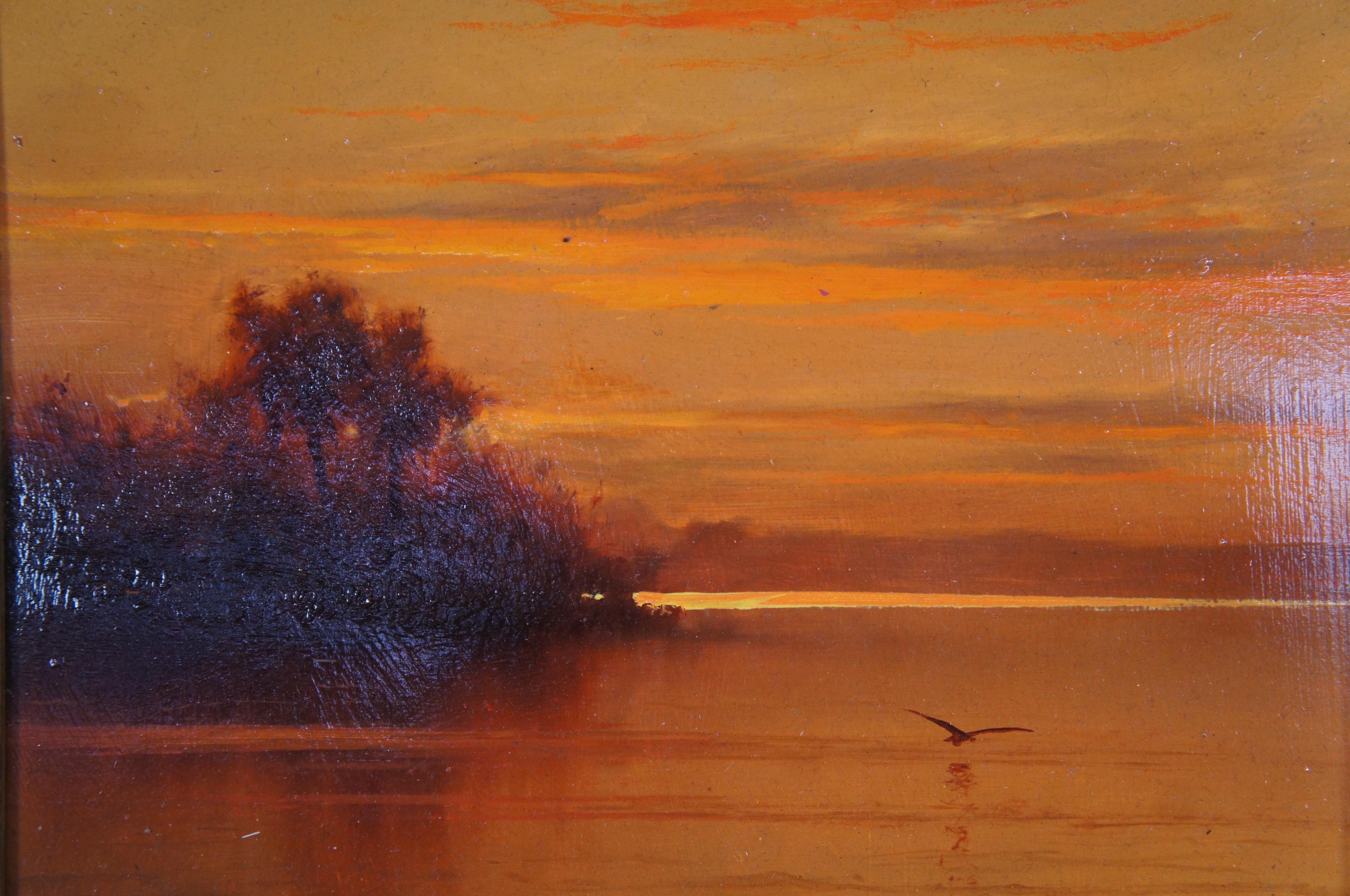 Modern William Davis Indian River Sunset Florida Lagoon Oil Painting on Board 