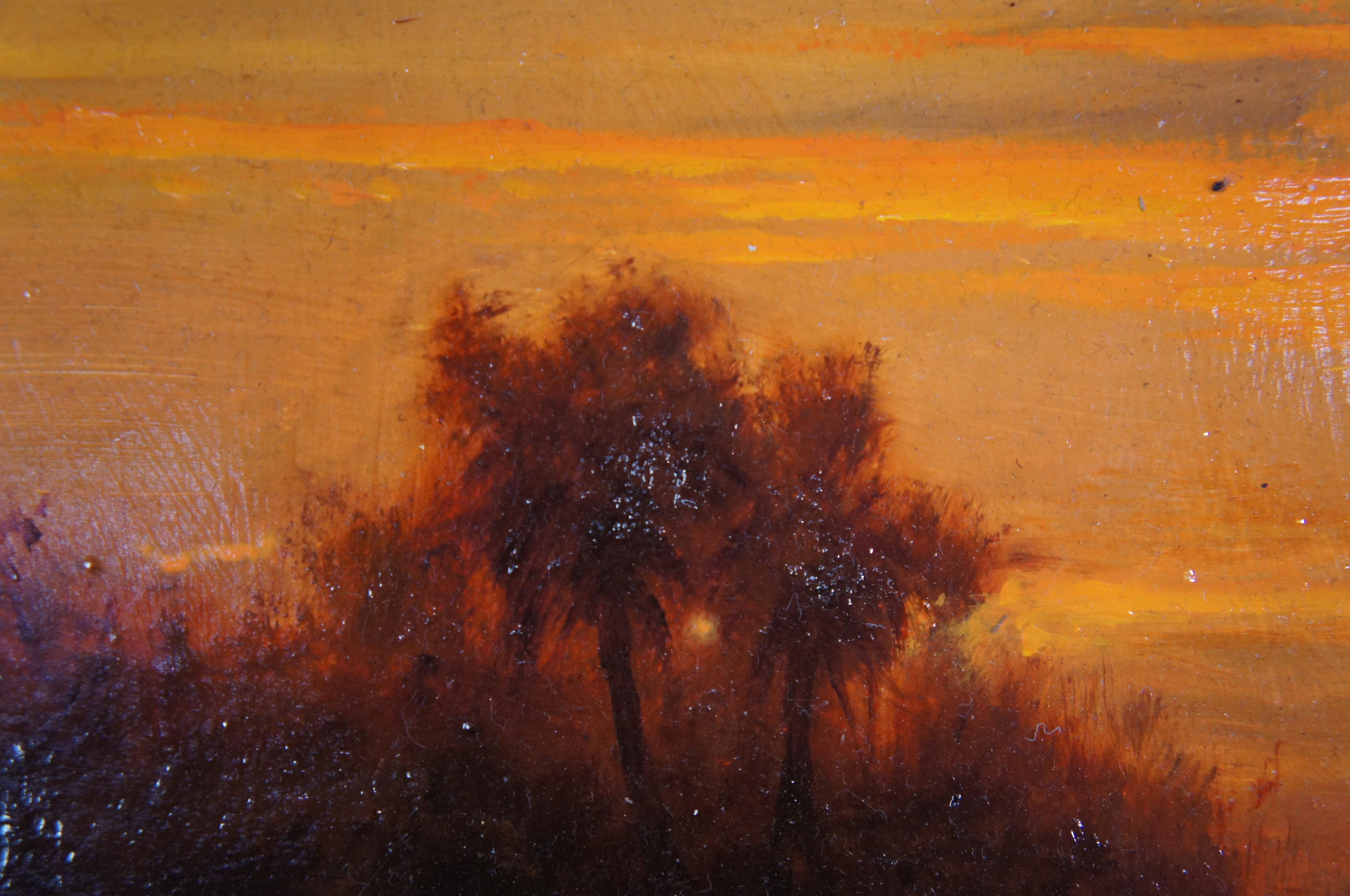 20th Century William Davis Indian River Sunset Florida Lagoon Oil Painting on Board 