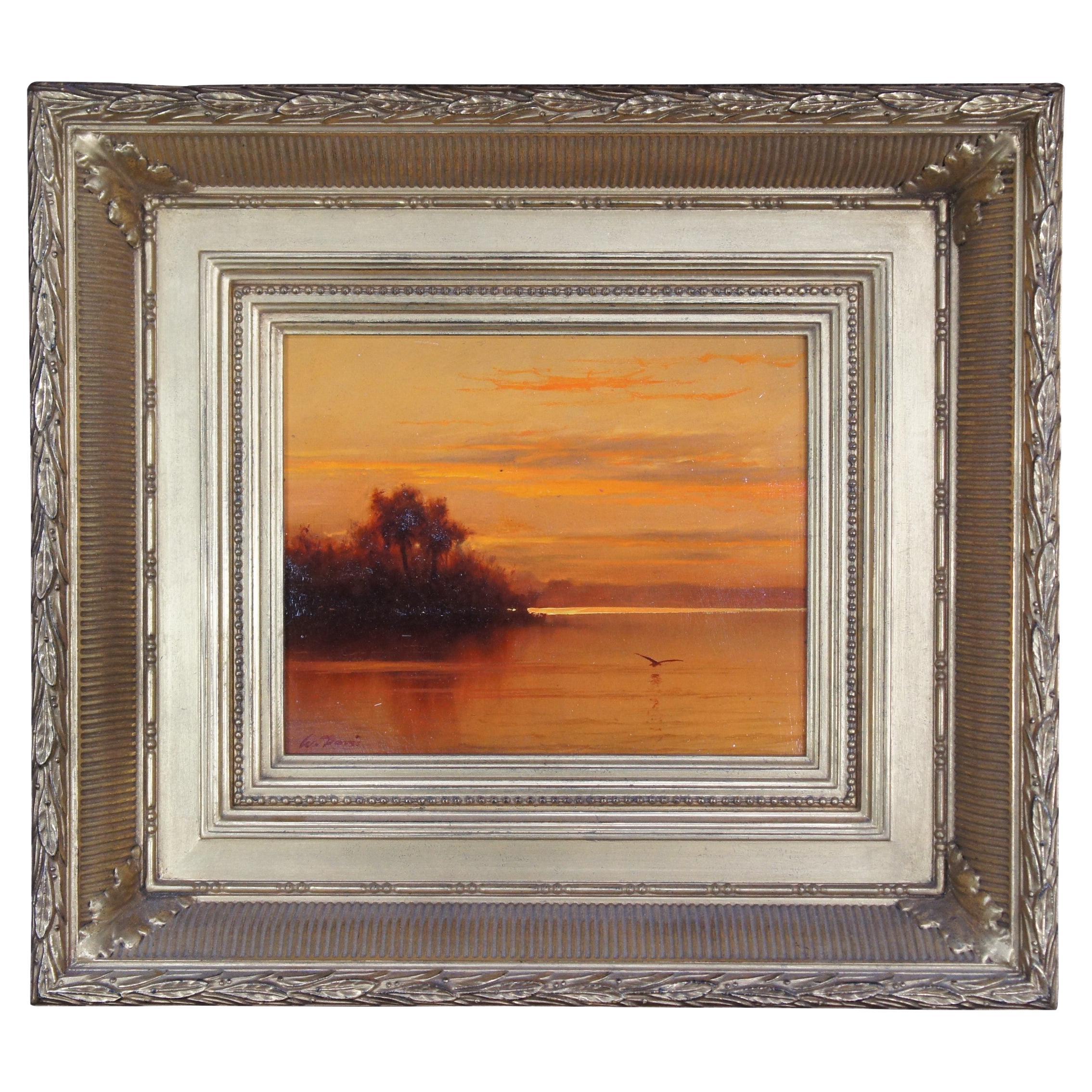 William Davis Indian River Sunset Florida Lagoon Oil Painting on Board 