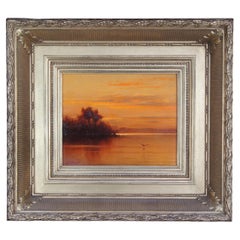 William Davis Indian River Sunset Florida Lagoon Oil Painting on Board 