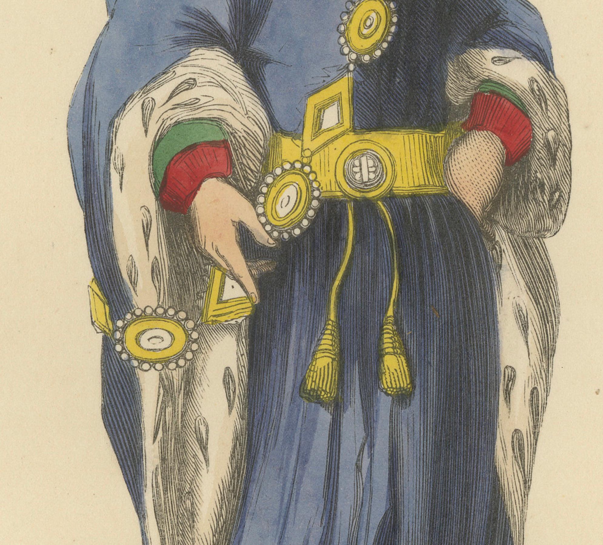 William de Beauchamp in Noble Attire in An Original Handcolored Lithograph, 1847 In Good Condition For Sale In Langweer, NL