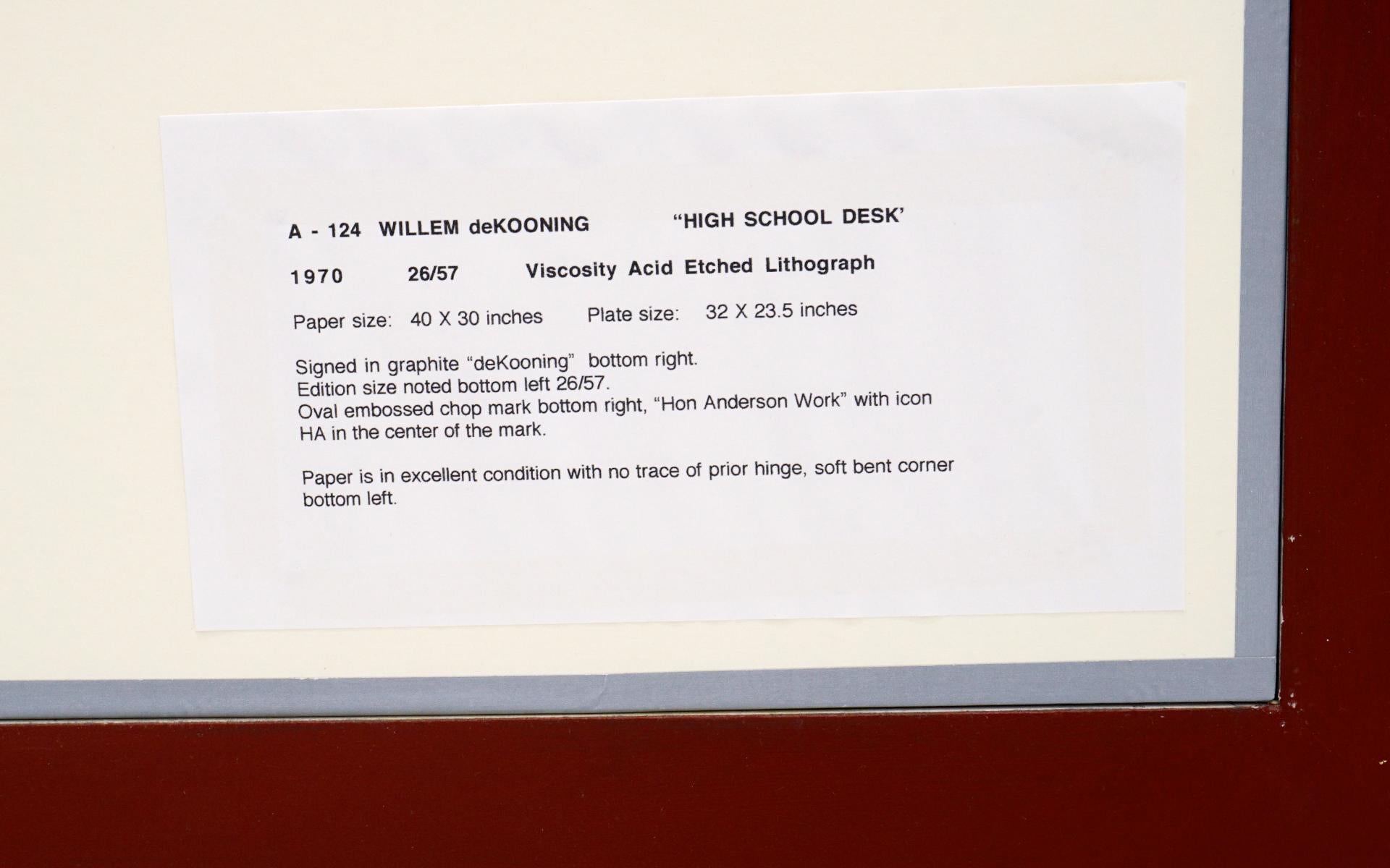 Lithographie « High School Desk » de Willem De Kooning, signée, numérotée et encadrée, 1970 Bon état - En vente à Kansas City, MO