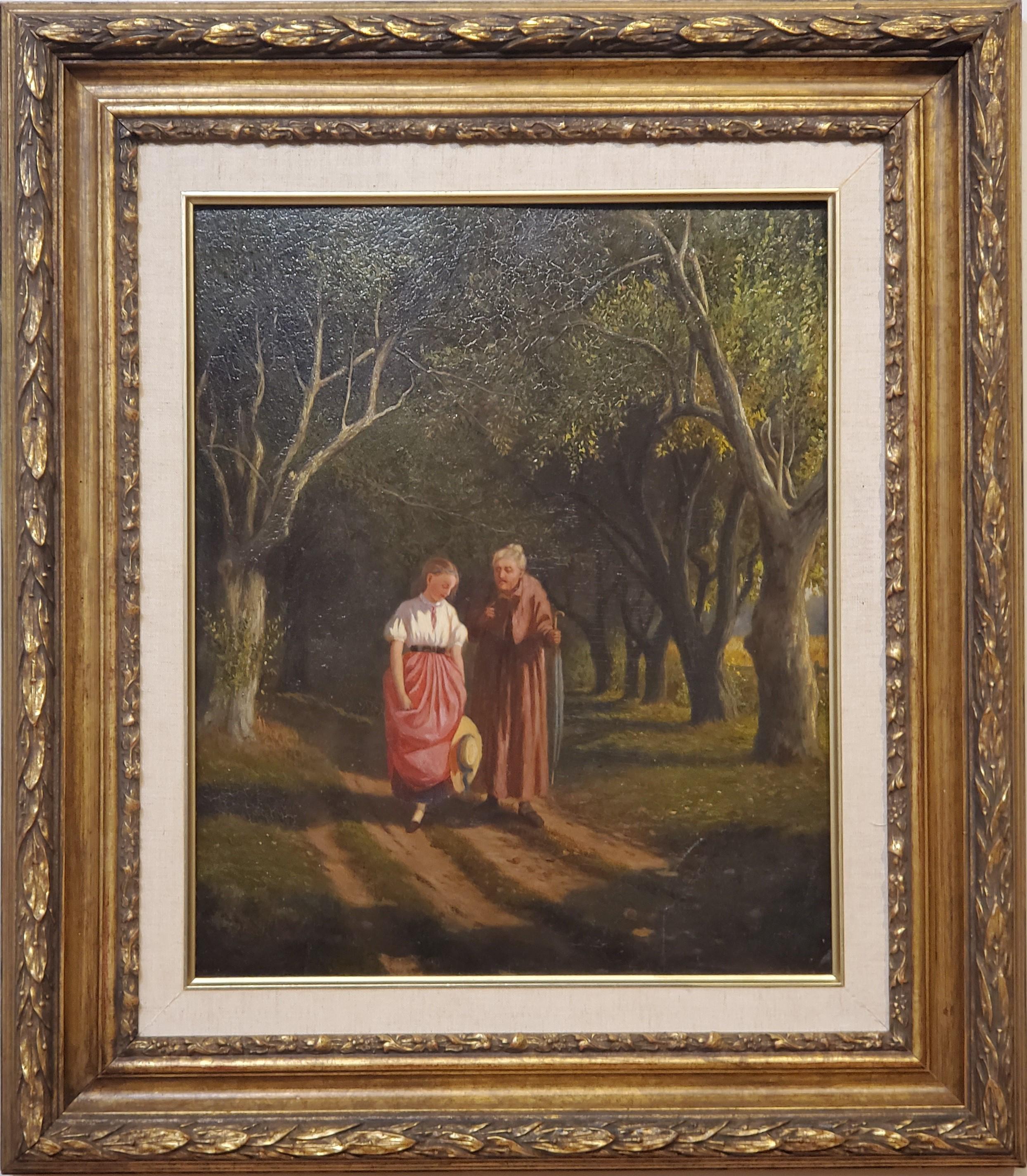 William De La Montagne Cary  Landscape Painting - Oil Painting of Women Walking A Landscape signed by William de la Montagne Cary
