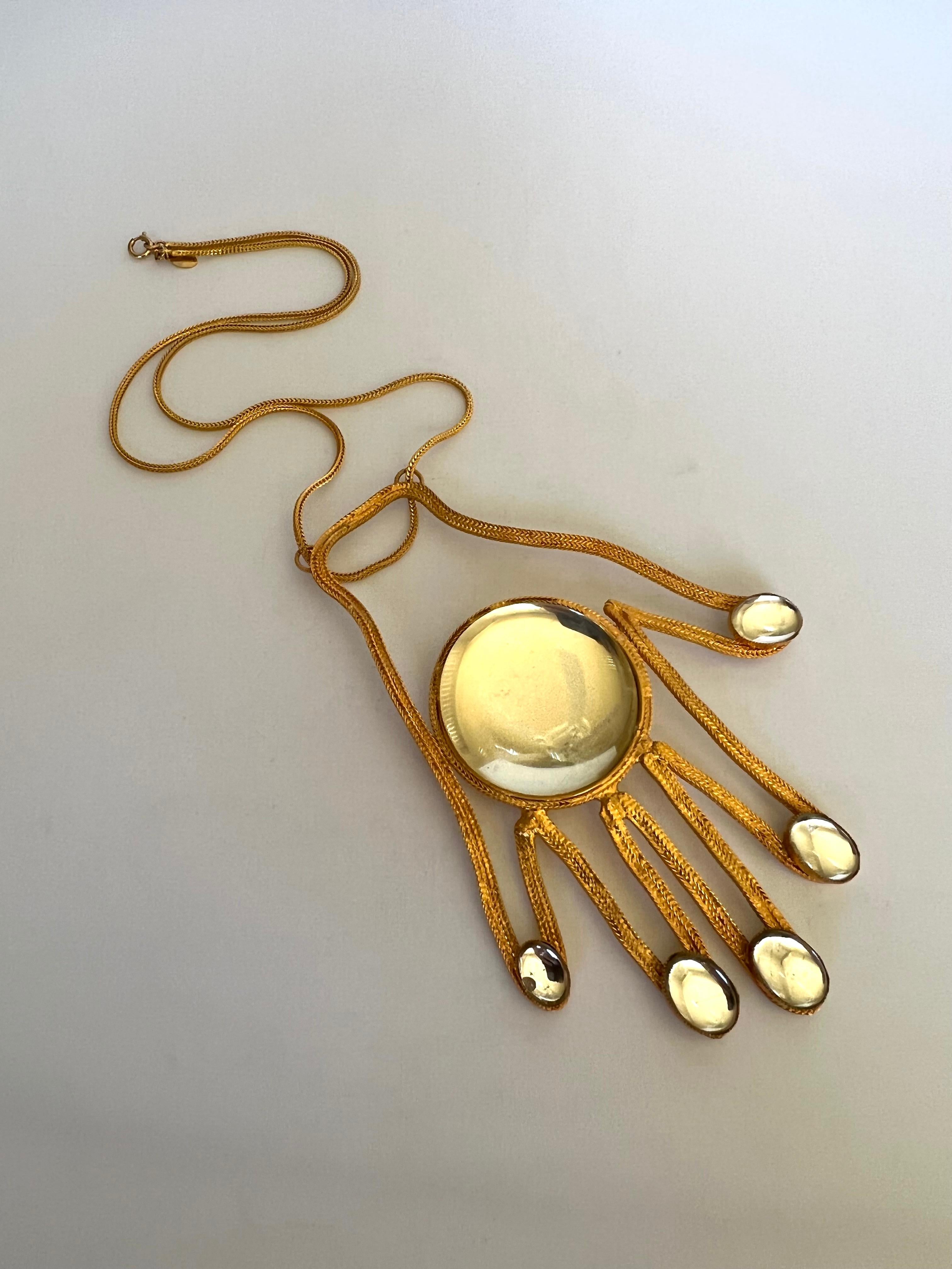 William de Lillo 1970's Gold Hand Pendant Necklace 1