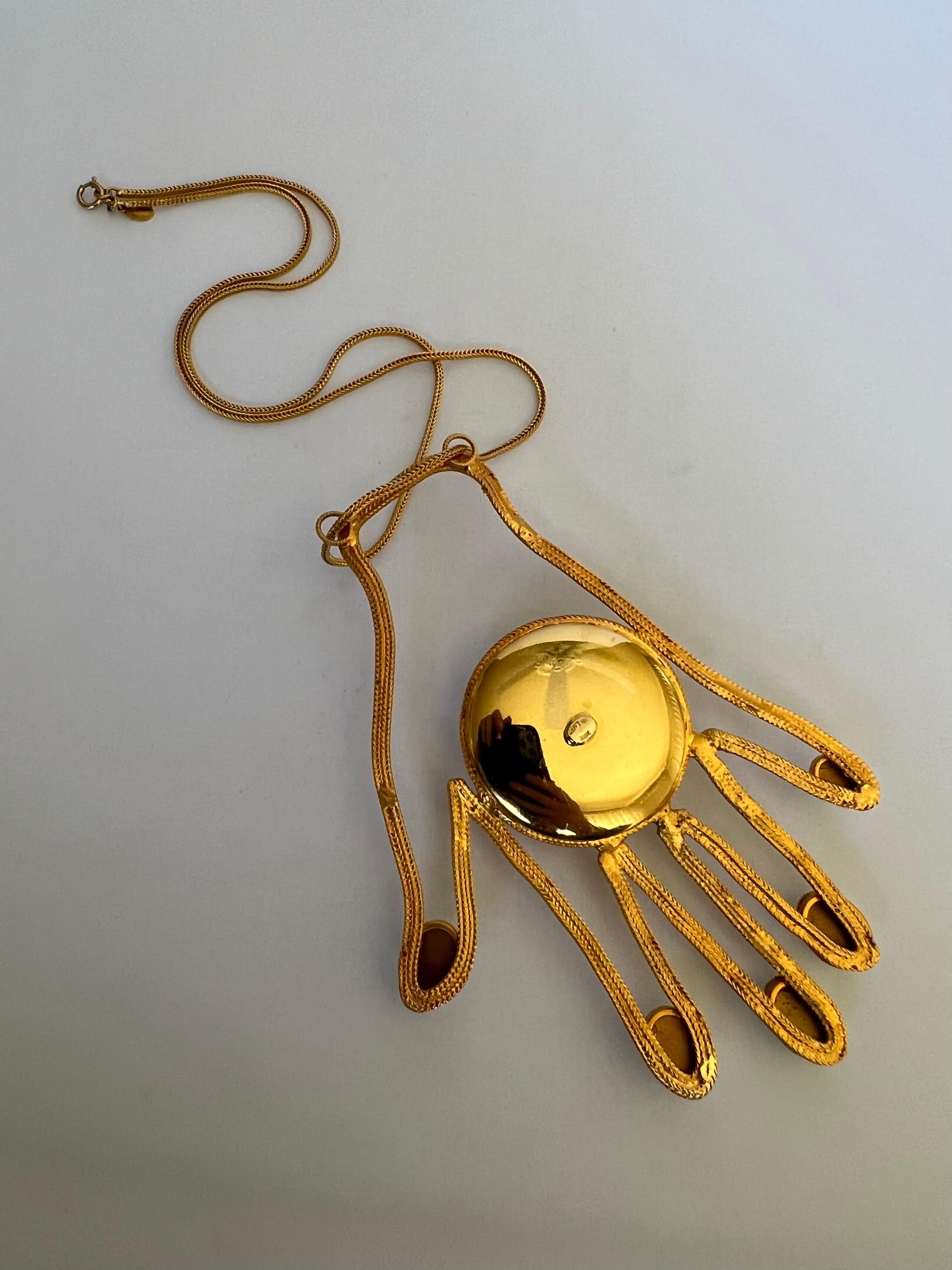 William de Lillo 1970's Gold Hand Pendant Necklace 3