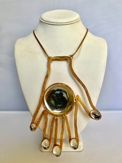 Vintage William de Lillo 1970's Gold Hand Pendant Necklace