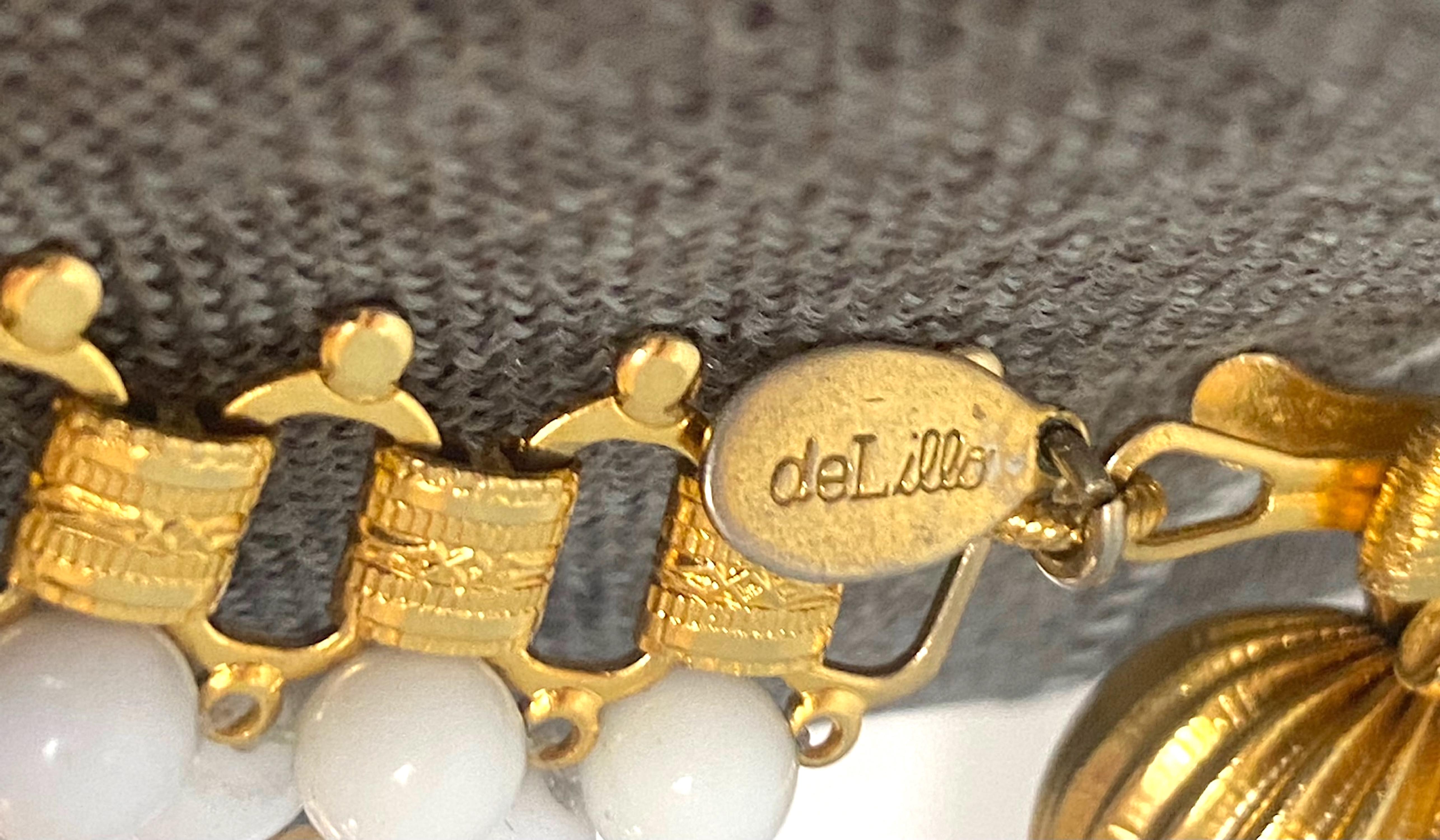 William De Lillo 1970s Gold & White Glass Bead Fringe Necklace 7