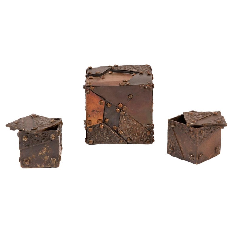 William De Lillo Brutalist Bronze Sculpture Boxes For Sale at 1stDibs