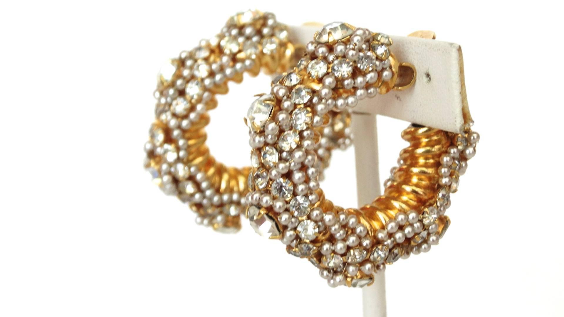 William De Lillo Crystal Rhinestone Encrusted Hoops In Excellent Condition In Scottsdale, AZ