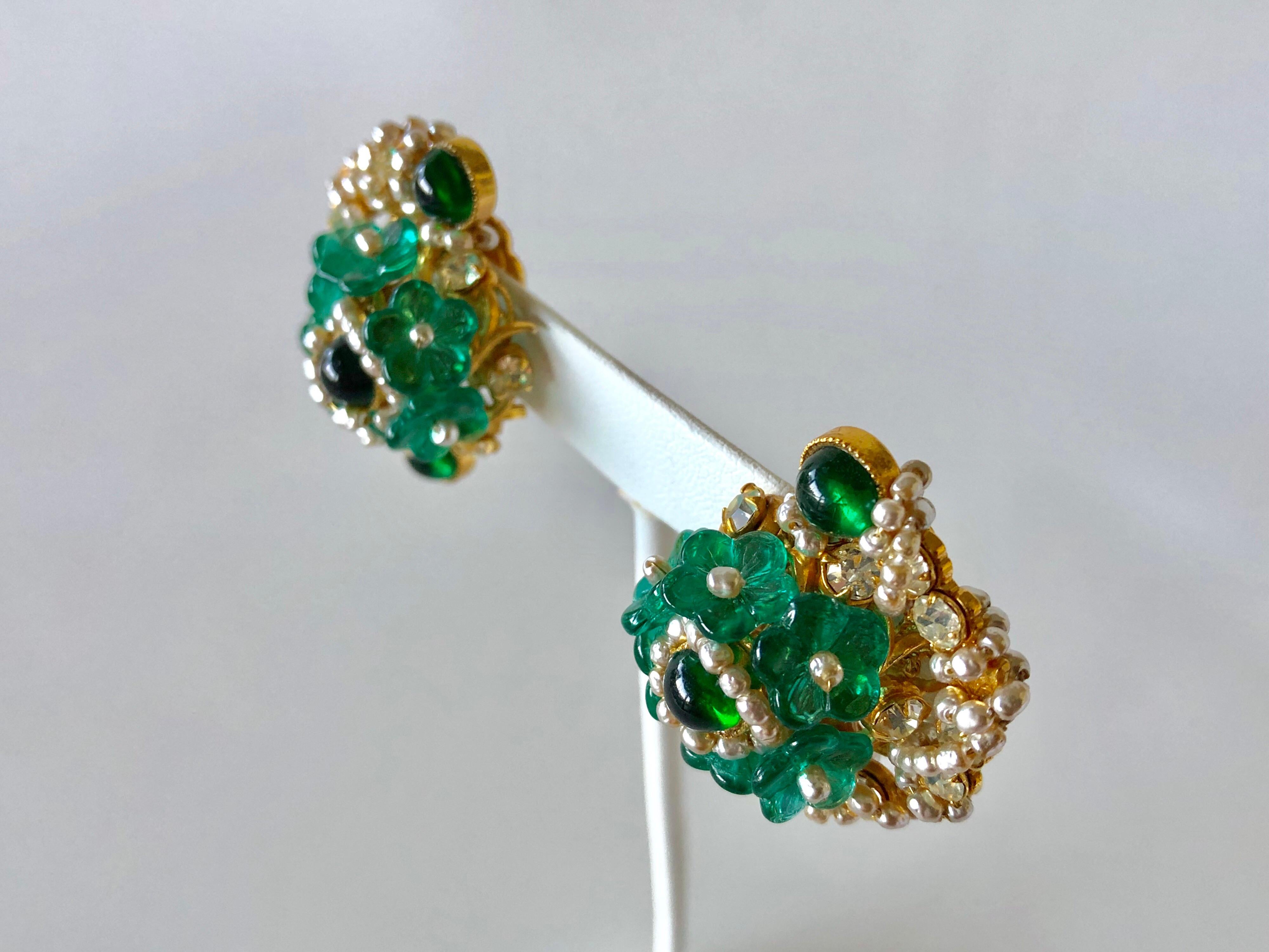 William de Lillo Faux Emerald Diamanté Statement Earrings  3