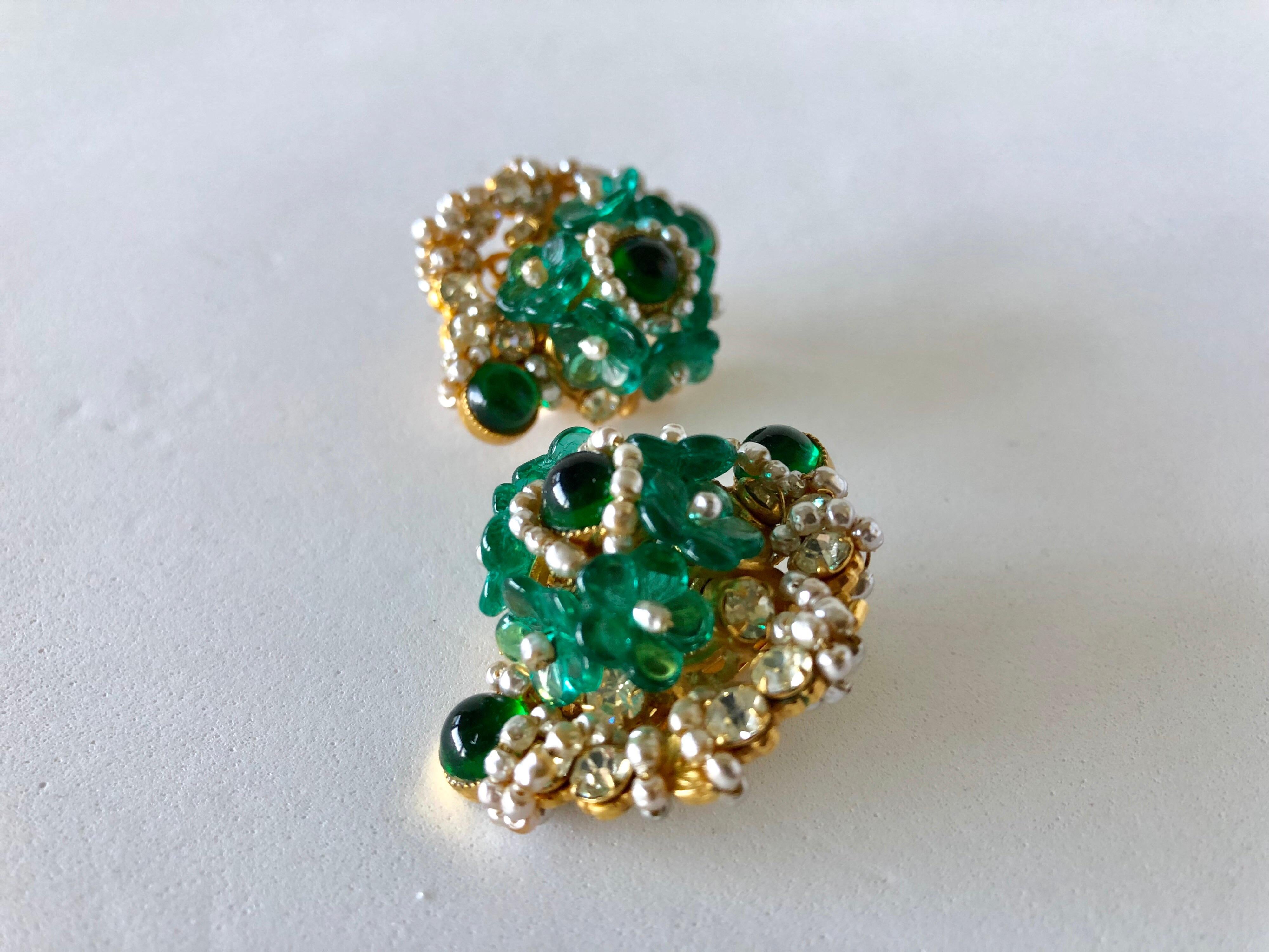 William de Lillo Faux Emerald Diamanté Statement Earrings  4
