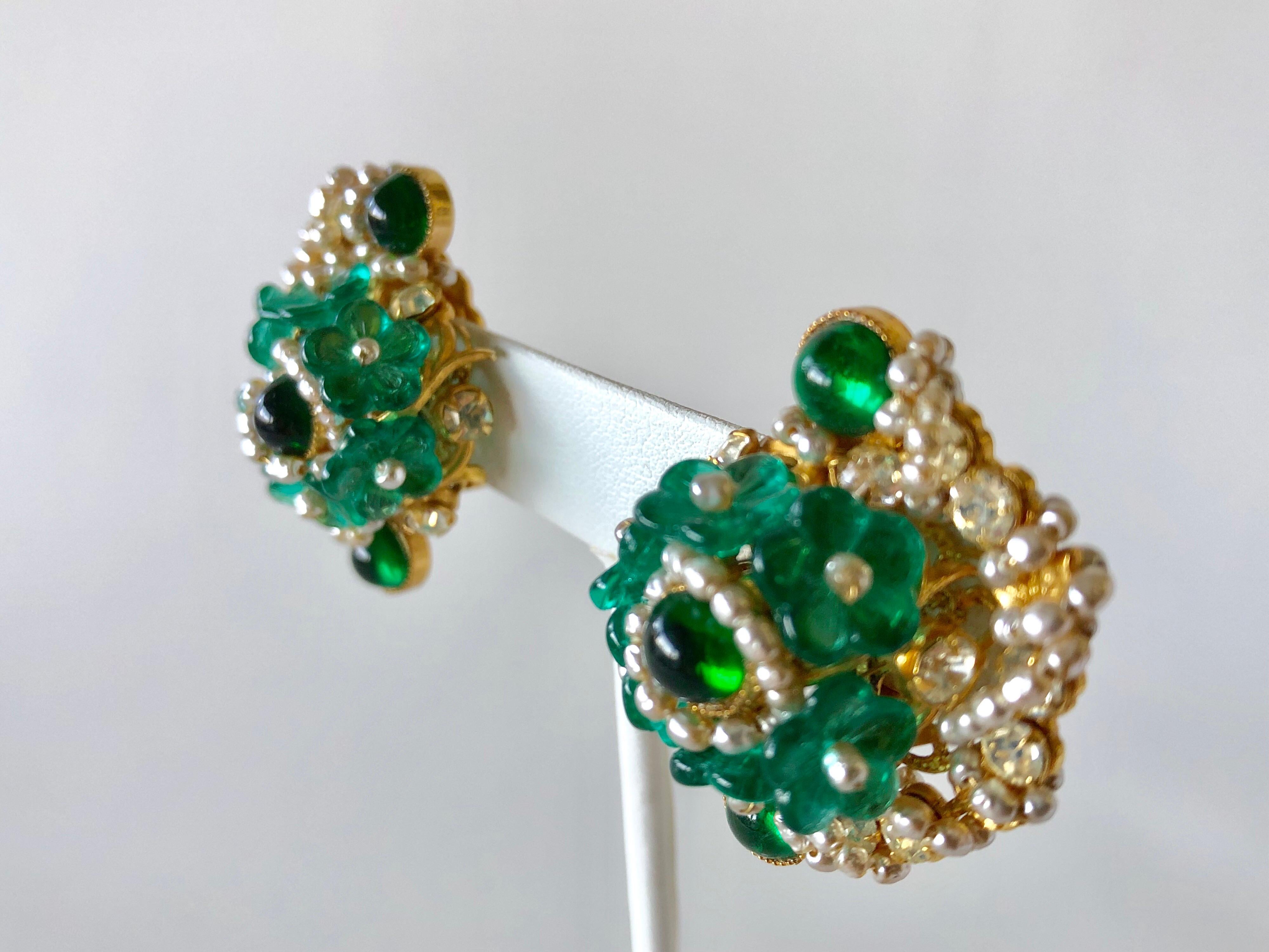 William de Lillo Faux Emerald Diamanté Statement Earrings  1