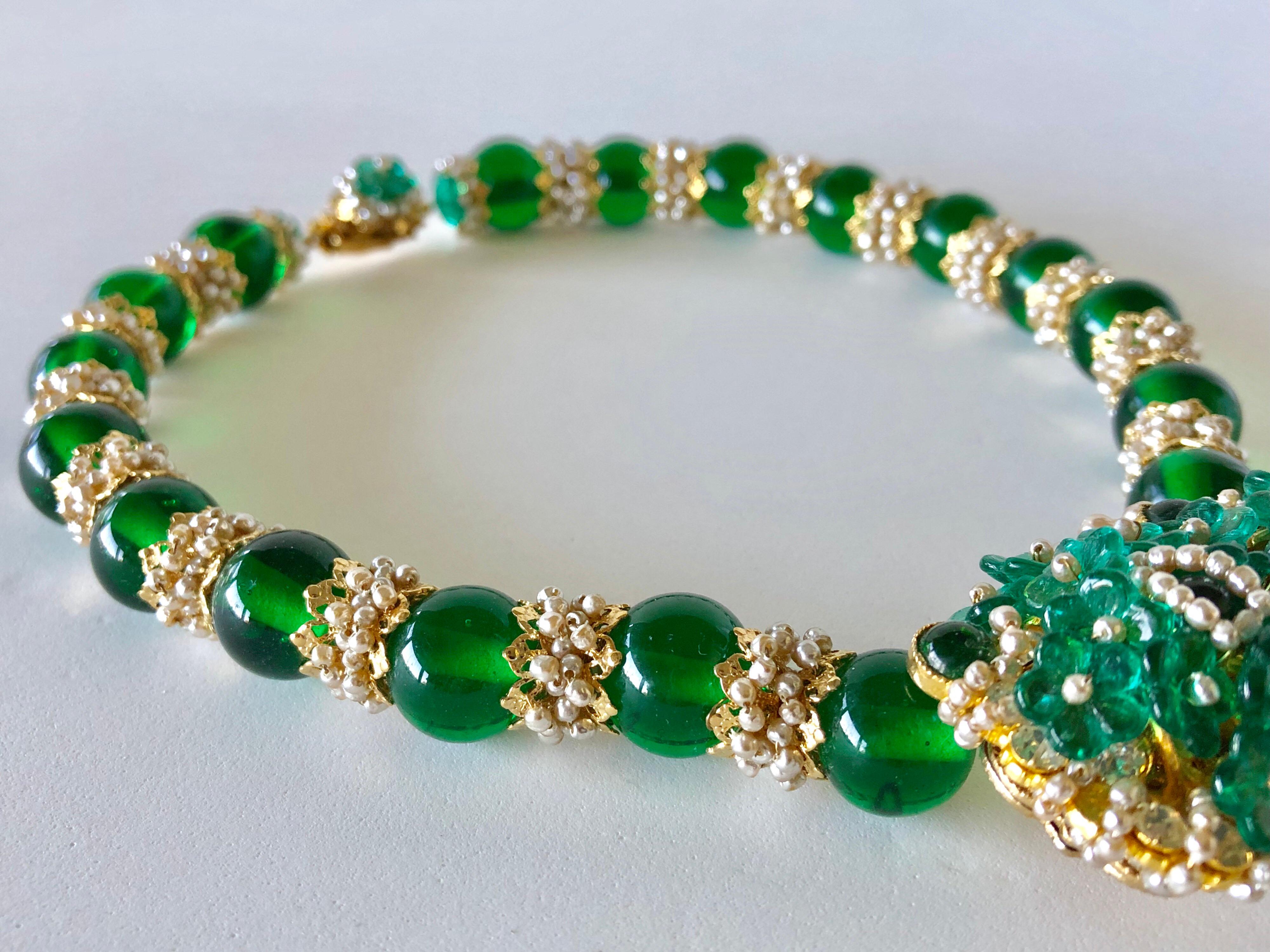 Desiger Faux Emerald Diamanté Statement Necklace (Prototype) by WIlliam De Lillo 2