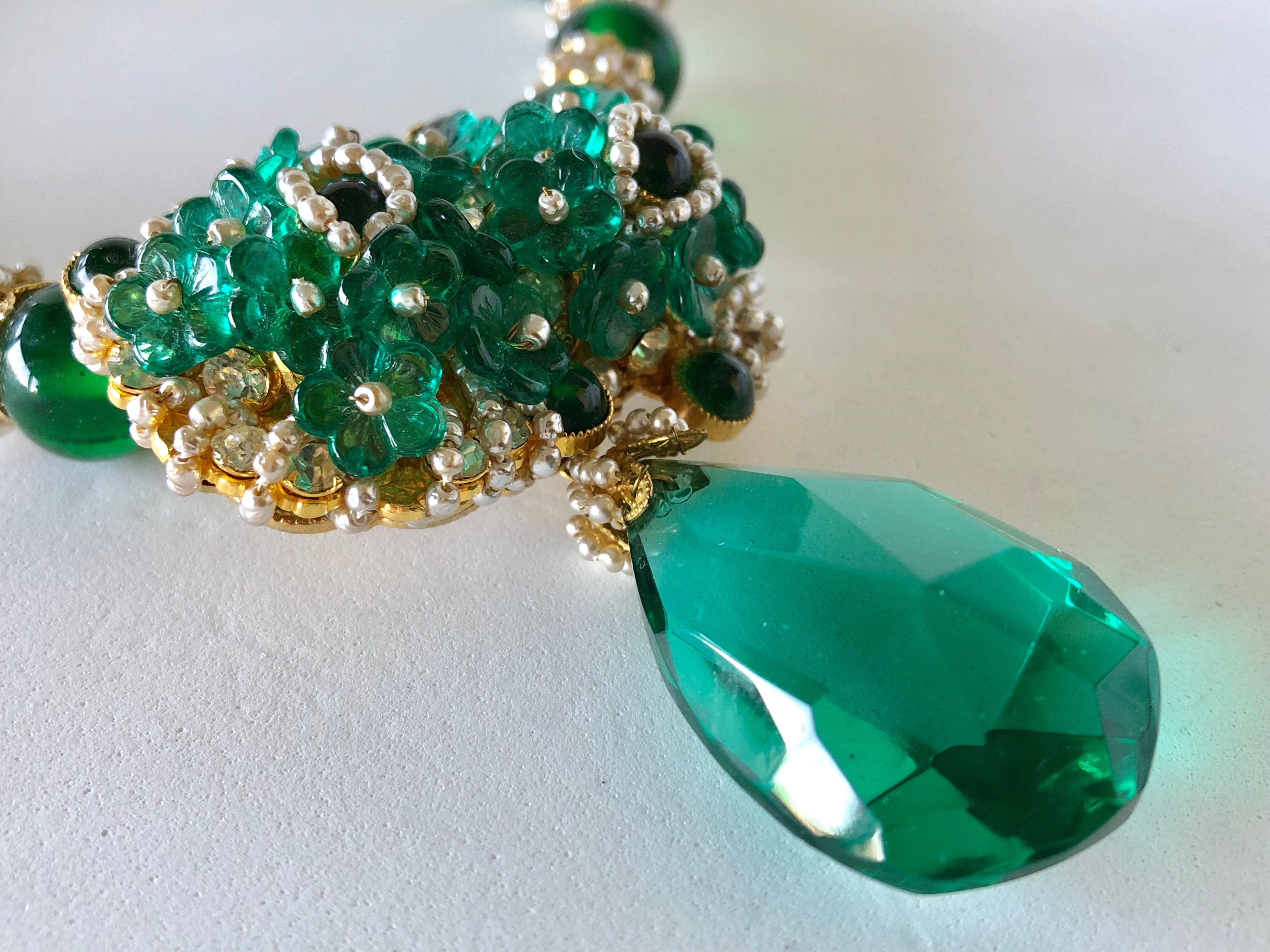 Desiger Faux Emerald Diamanté Statement Necklace (Prototype) by WIlliam De Lillo 3